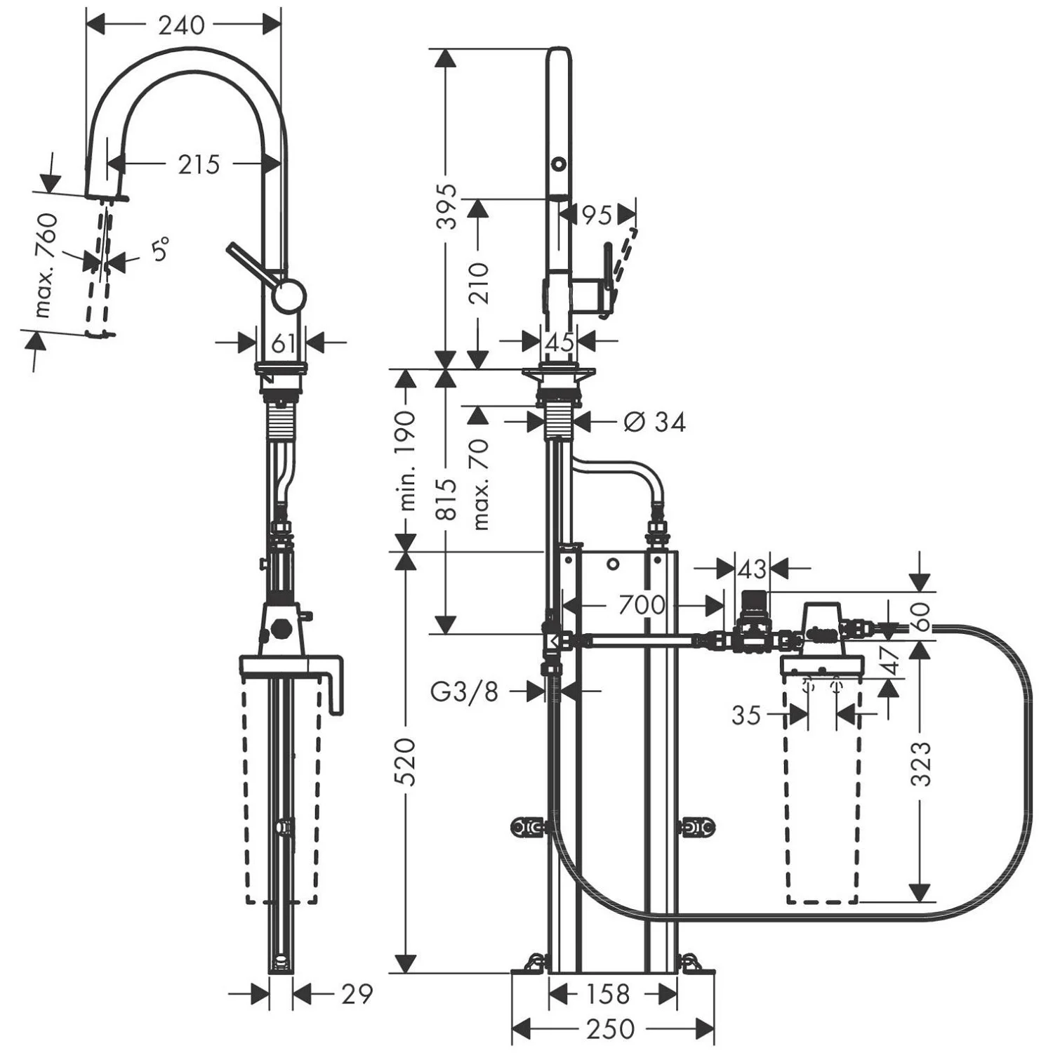 hansgrohe Aqittura M91 Filtersystem 210, Ausziehauslauf, 1jet, sBox Bild 4