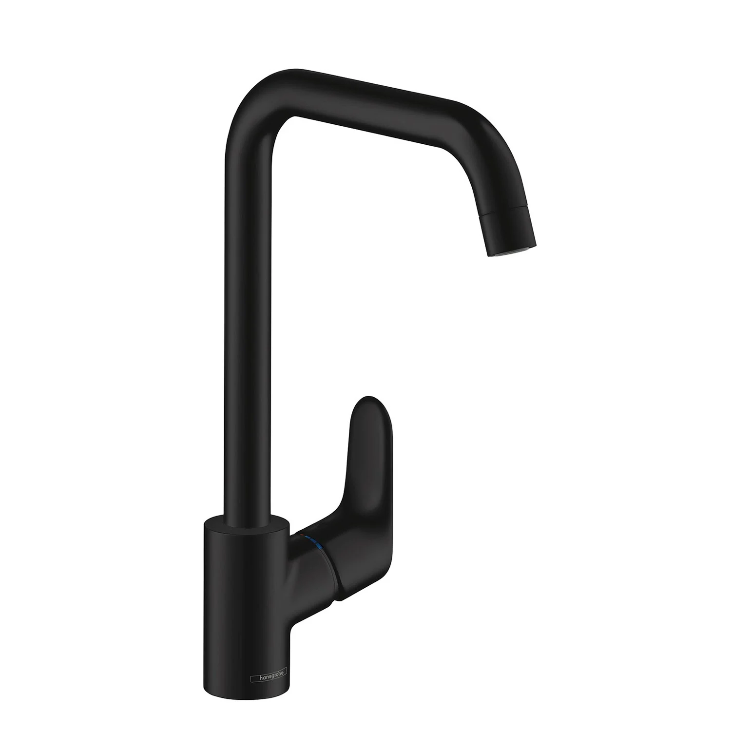 Czarna bateria kuchenna w widoku z boku, hansgrohe