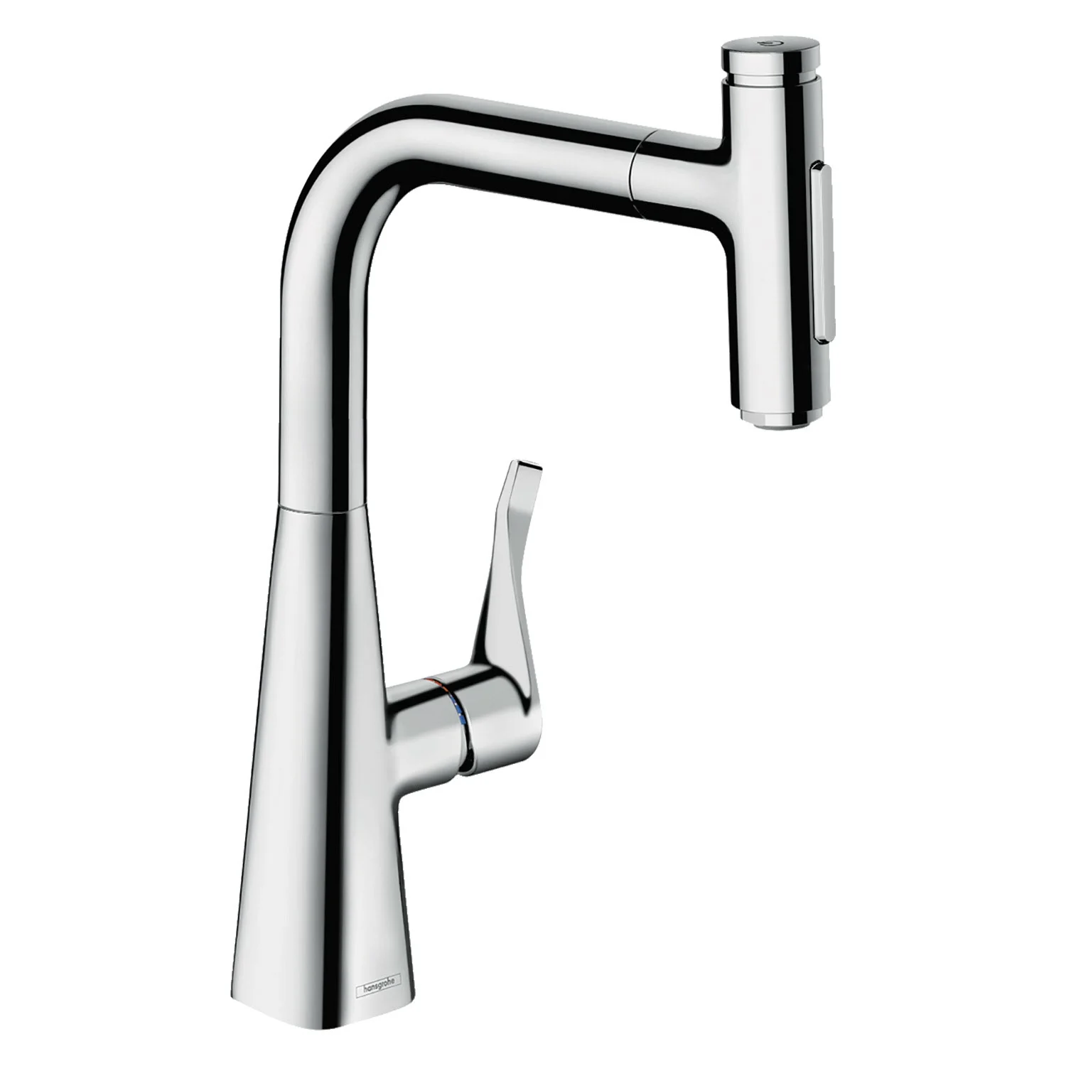 Bateria kuchenna w chromie, widok z boku, hansgrohe