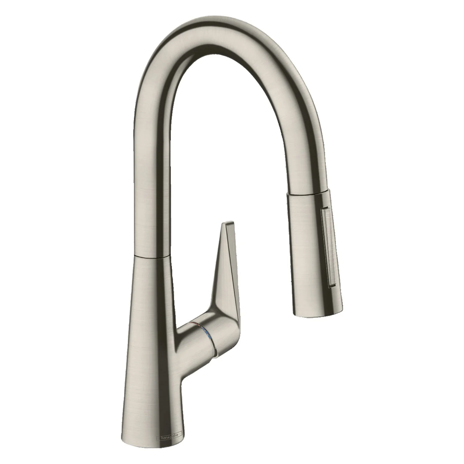 Bateria kuchenna widok z boku, wykończenie stal nierdzewna, hansgrohe