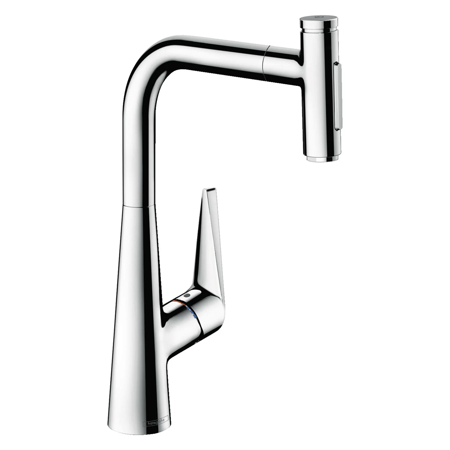 Bateria kuchenna widok z boku, chromowane wykończenie, hansgrohe