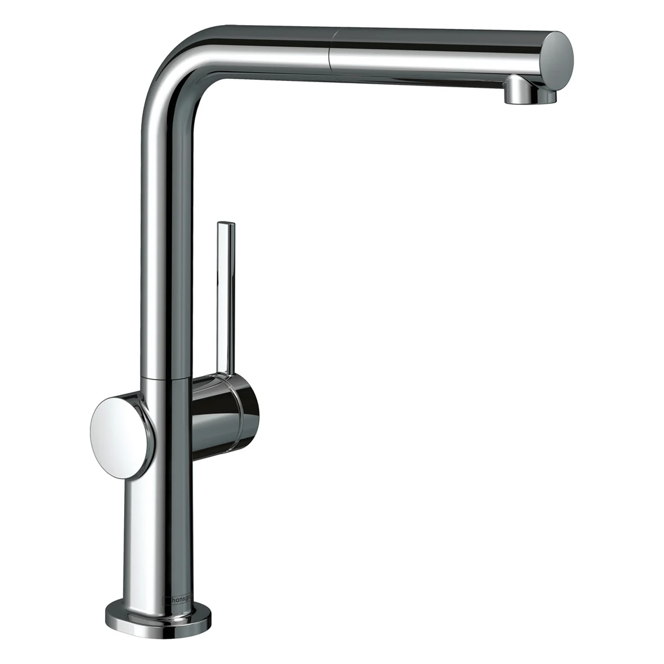 Chromowana bateria kuchenna w widoku z boku, hansgrohe