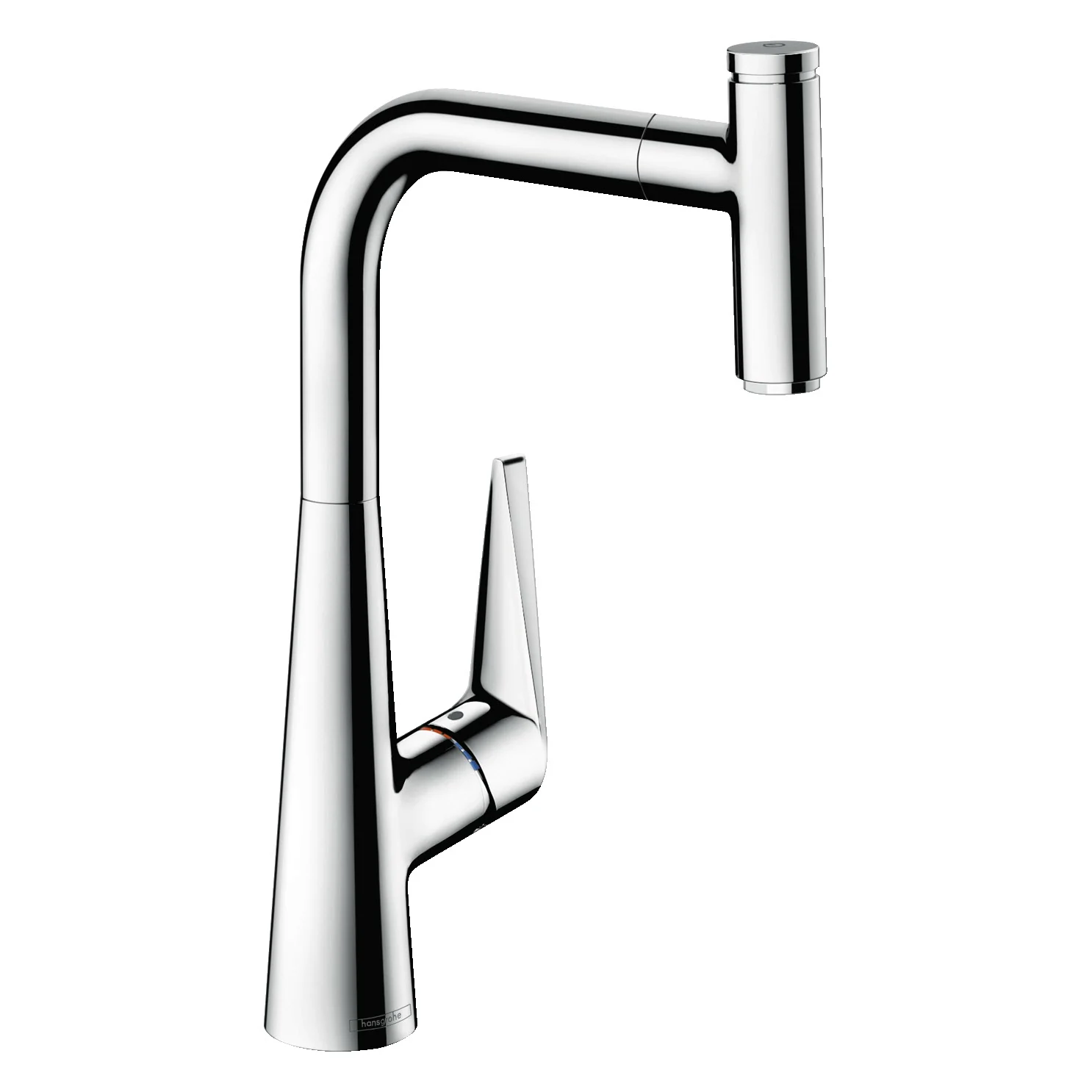 Bateria kuchenna widok z boku, chromowane wykończenie, hansgrohe
