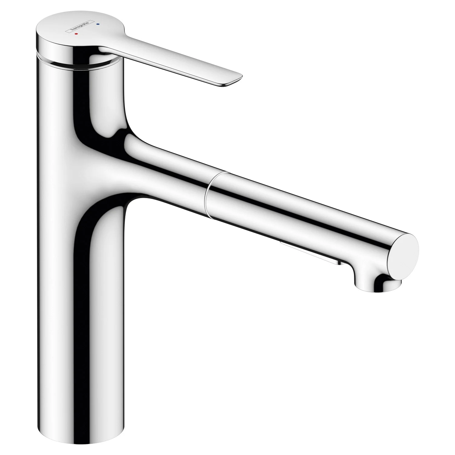 Chromowana bateria kuchenna widok z przodu, hansgrohe