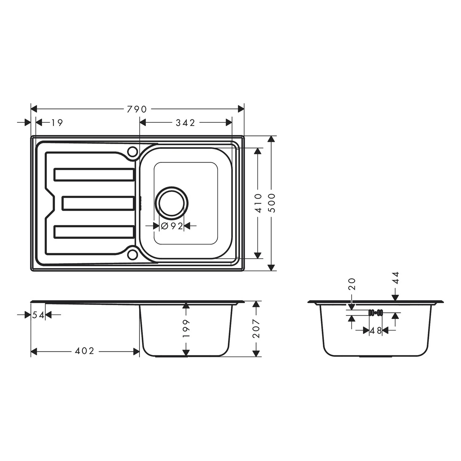 hansgrohe S44 S440-A342 79 Einbauspüle 342 mit Abtropffläche kurz und automatischer Ablaufgarnitur Bild 2