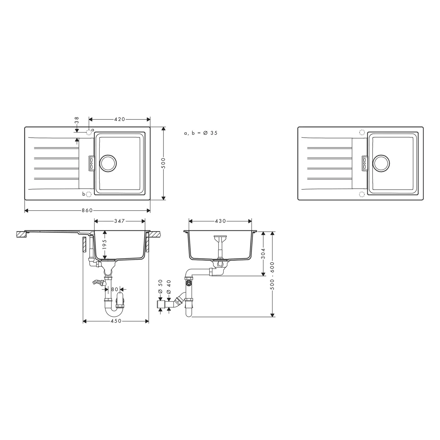 hansgrohe S520-F345 Einbauspüle 345 mit Abtropffläche, reversibel Bild 4