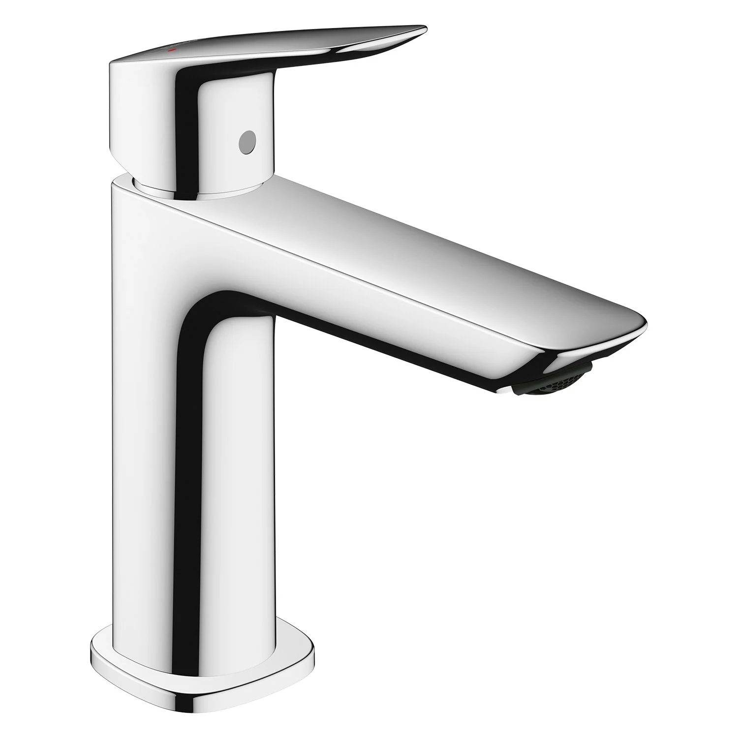 Chromowana bateria umywalkowa w widoku z boku, hansgrohe