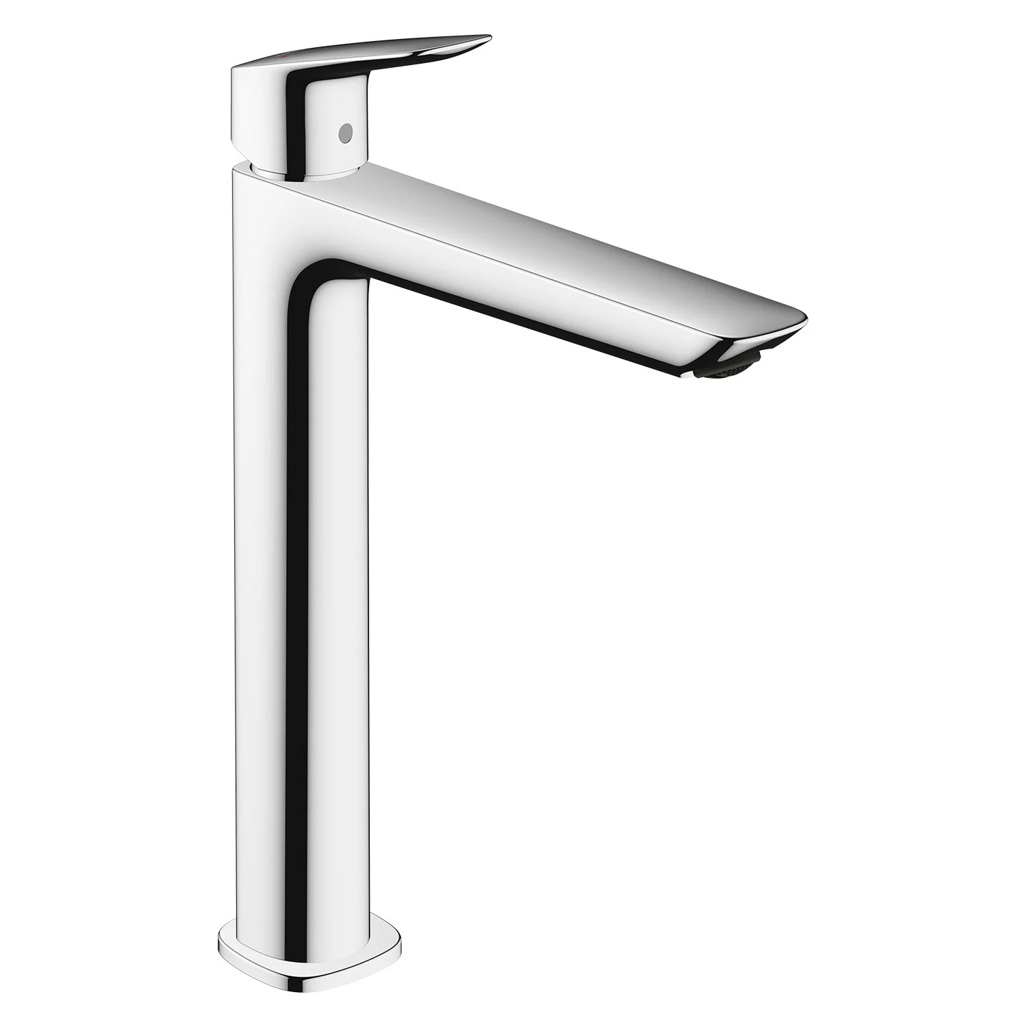 Wysoka chromowana bateria umywalkowa z widokiem z boku, hansgrohe