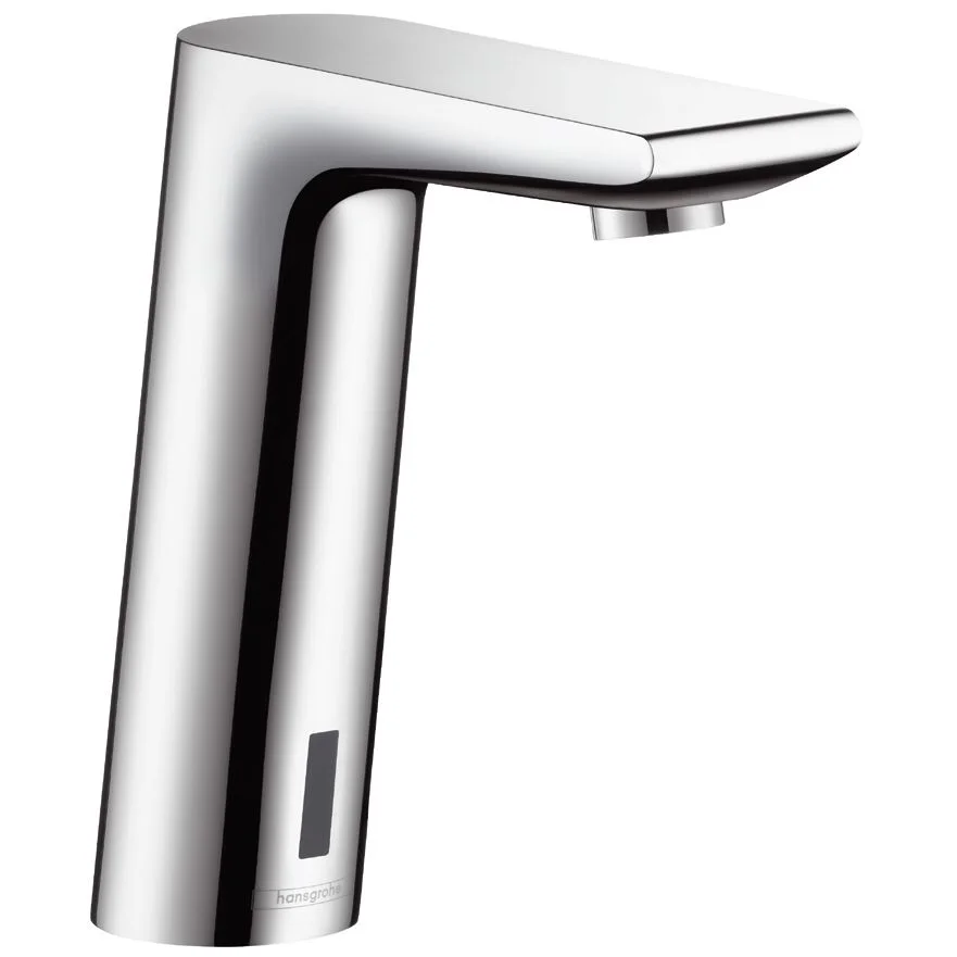 Chromowana bateria umywalkowa w widoku bocznym, hansgrohe