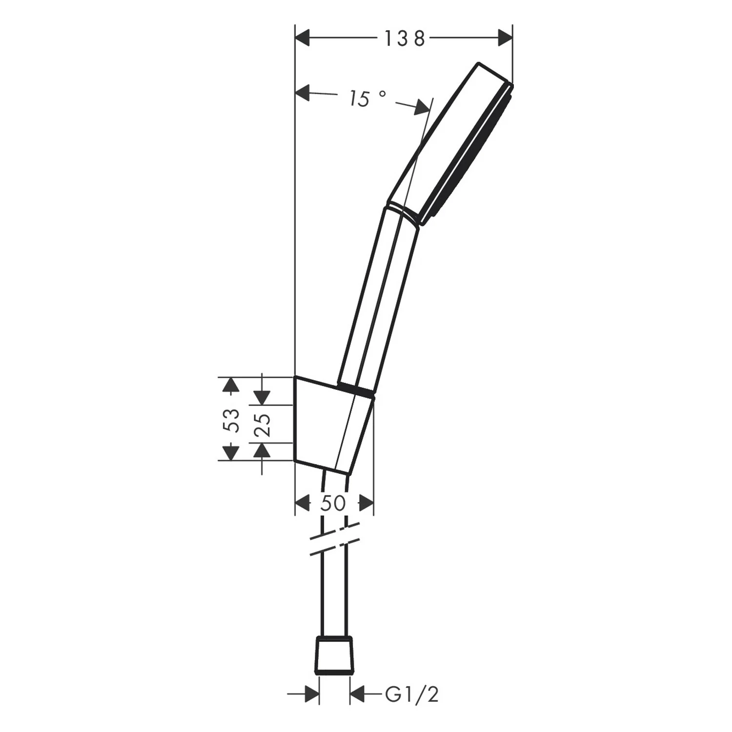 Rysunek techniczny głowicy prysznicowej z wymiarami, hansgrohe