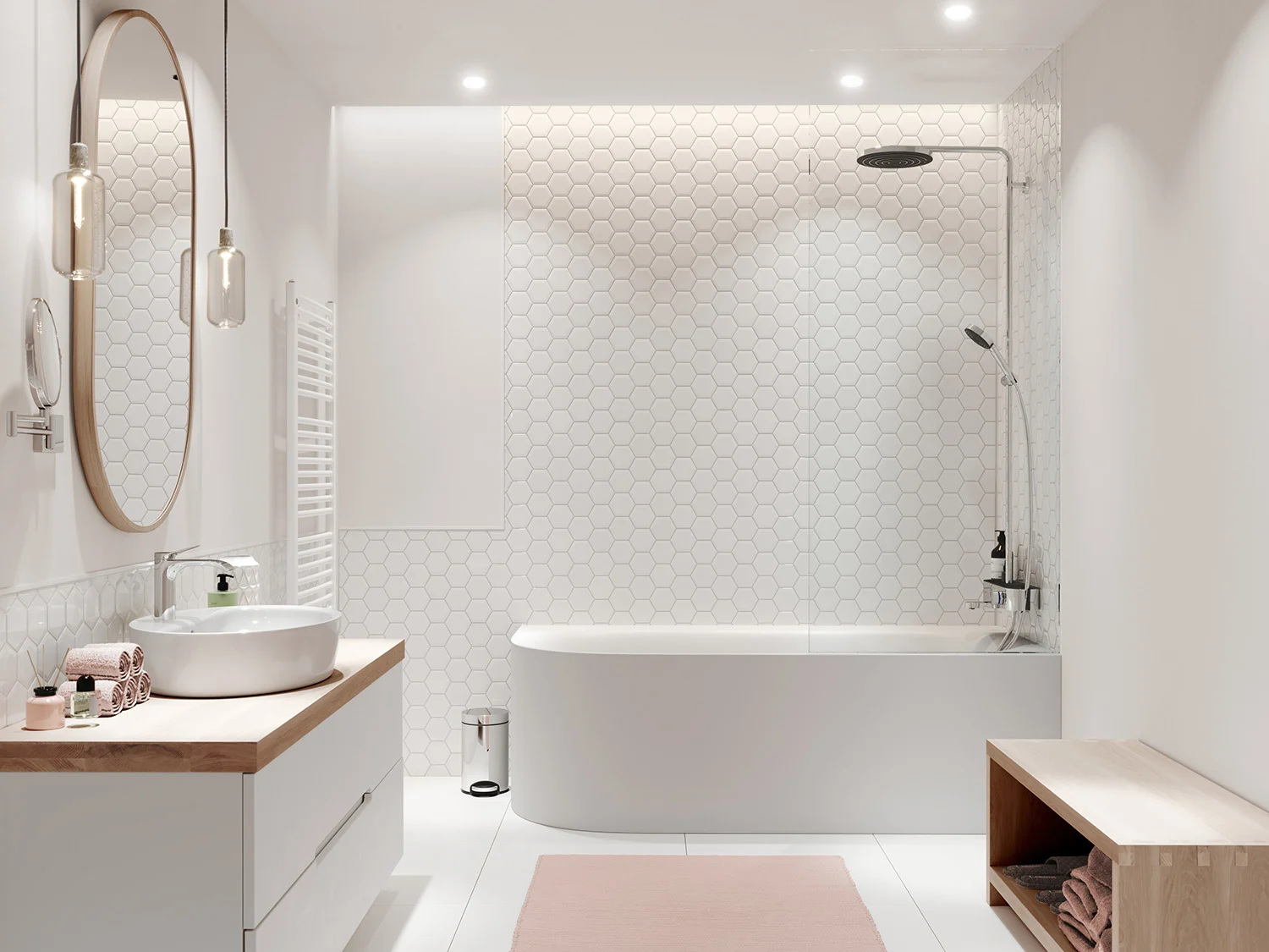 Nowoczesna łazienka z prysznicem i wanną, hansgrohe