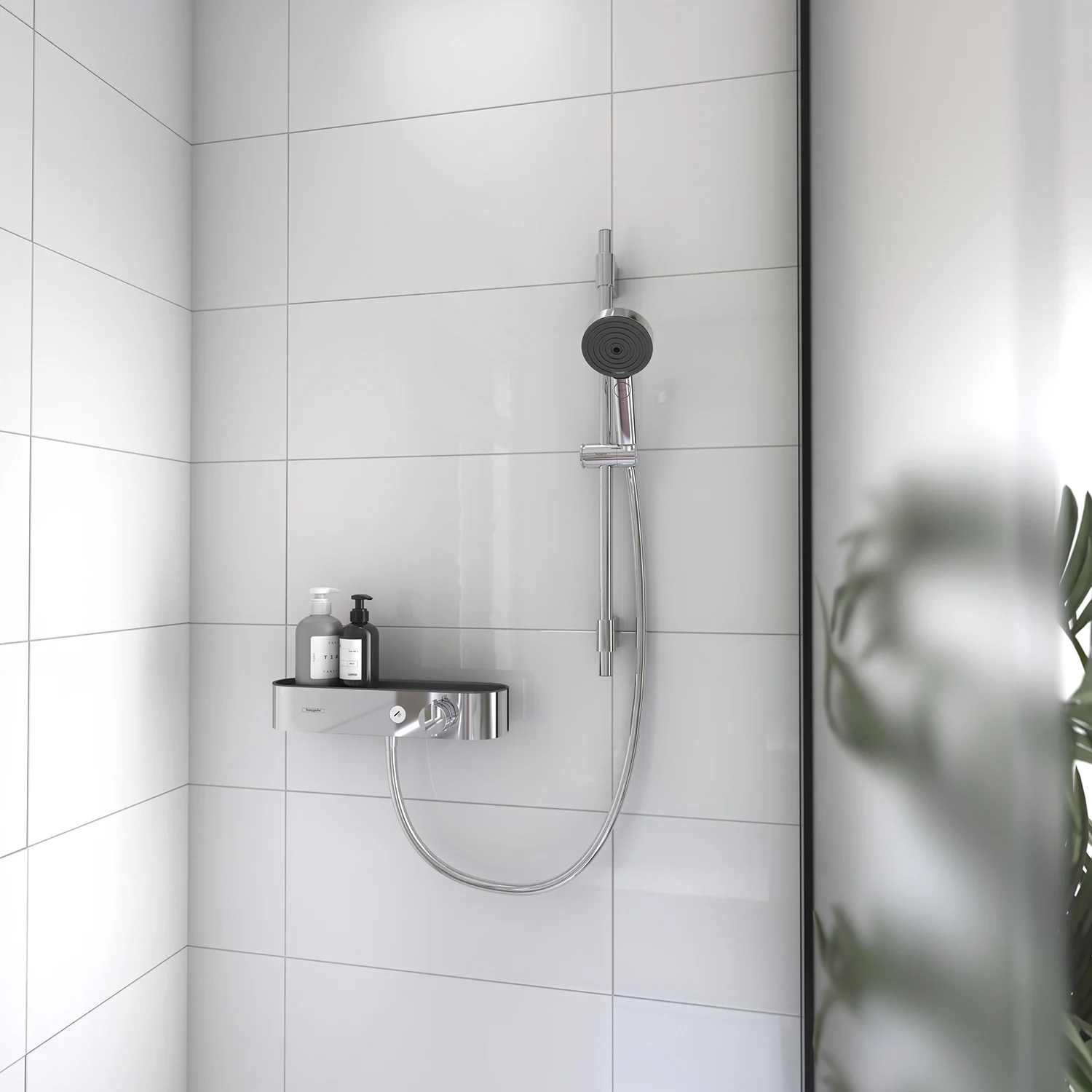System prysznicowy w kafelkowej kabinie prysznicowej, hansgrohe