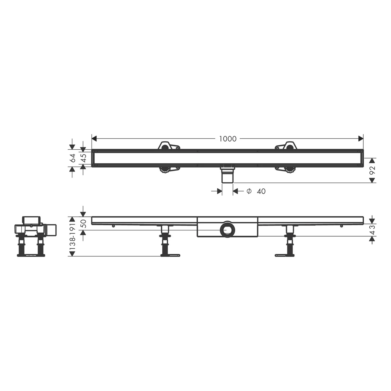 hansgrohe RainDrain Compact Komplettset Duschrinne 100 cm befliesbar für flache Installation Bild 5