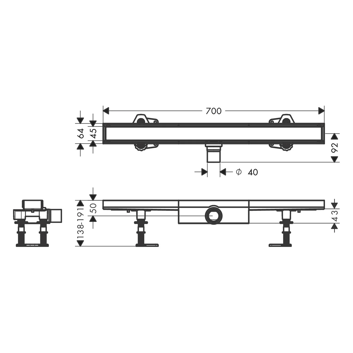 hansgrohe RainDrain Compact Komplettset Duschrinne 70 cm befliesbar für flache Installation Bild 5