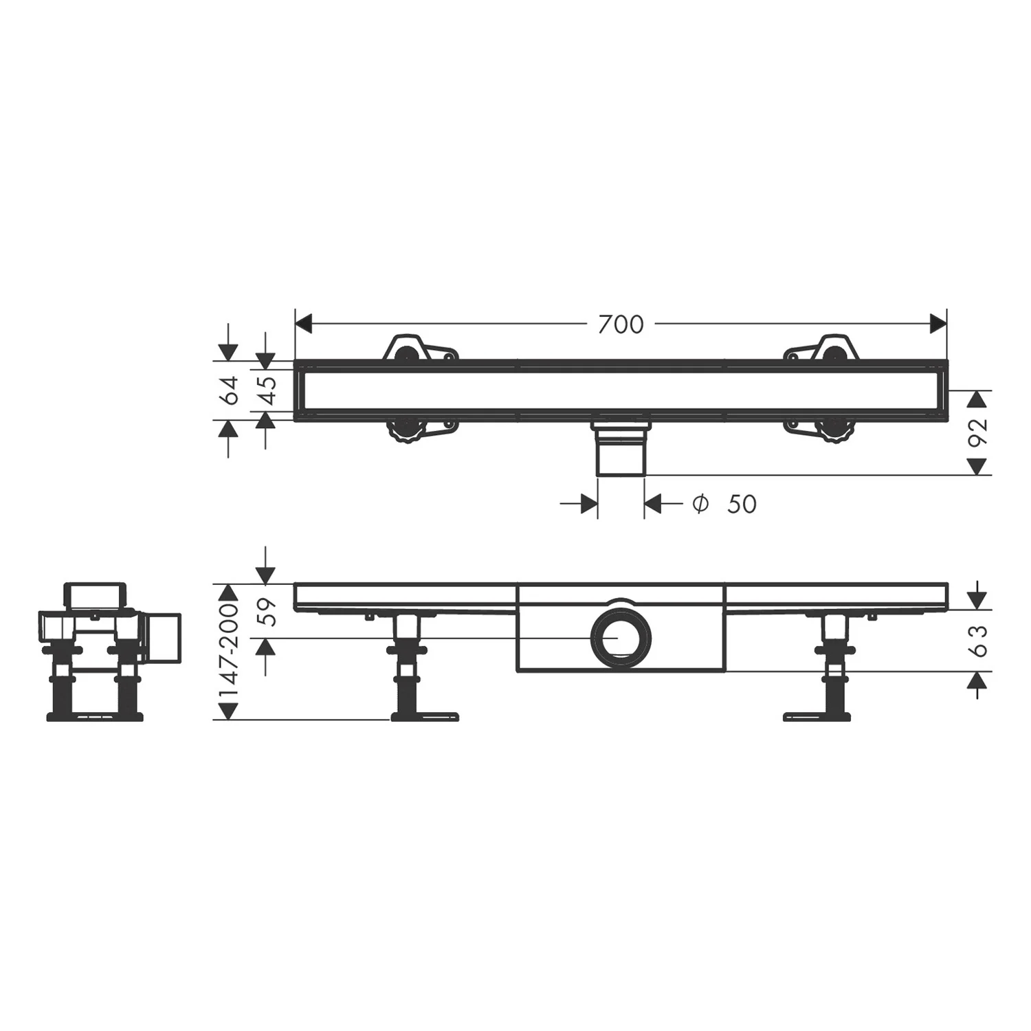 hansgrohe RainDrain Compact Komplettset Duschrinne 70 cm befliesbar für Standardinstallation Bild 5