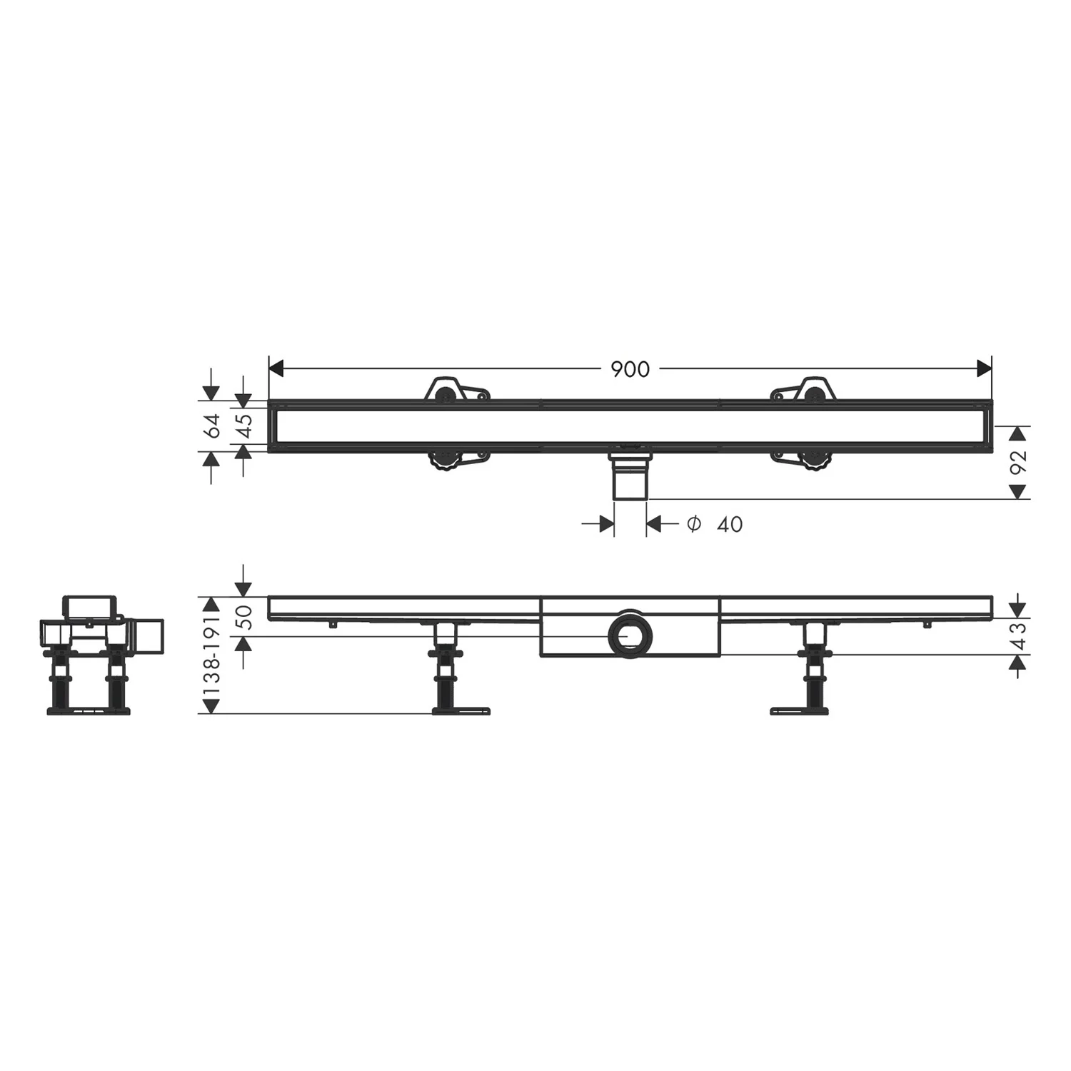 hansgrohe RainDrain Compact Komplettset Duschrinne 90 cm befliesbar für flache Installation Bild 5