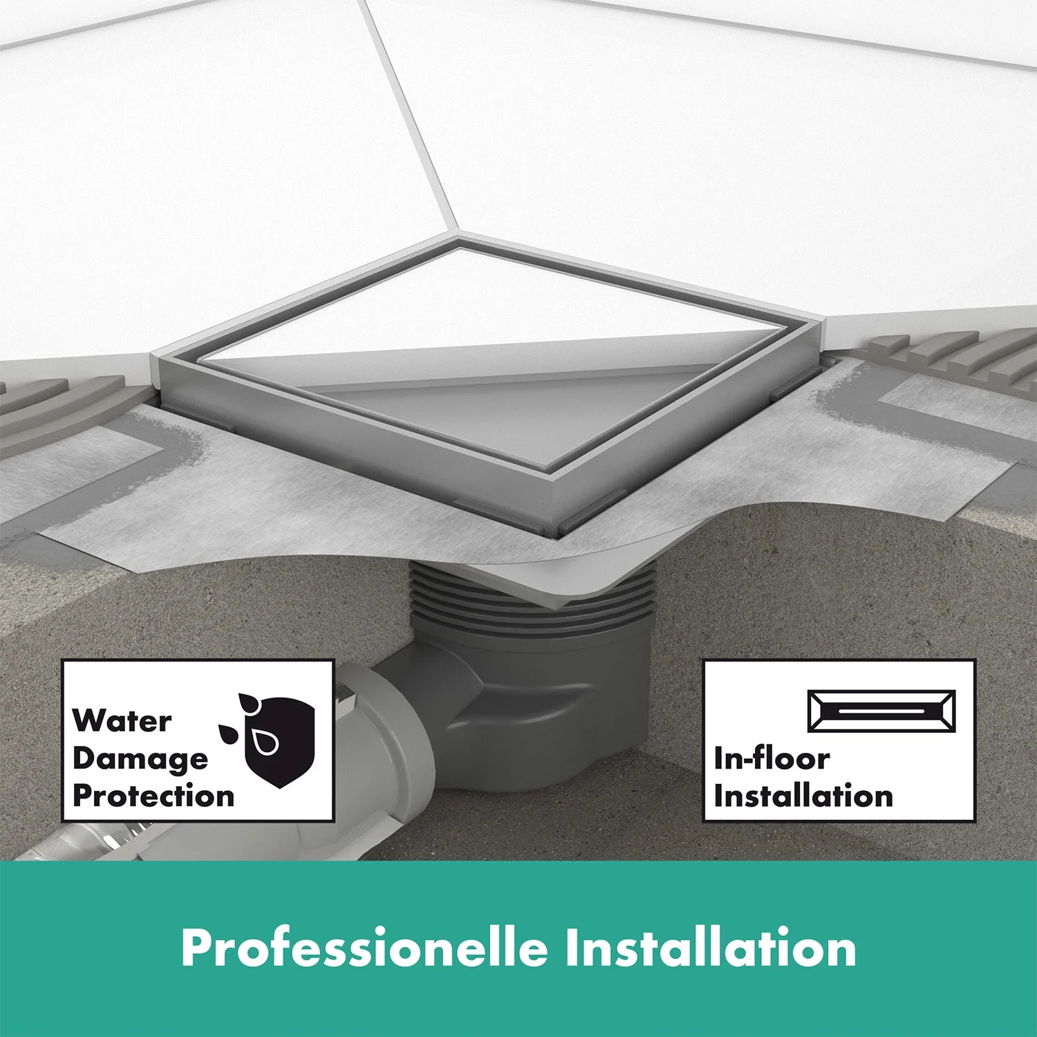 hansgrohe RainDrain Brilliance Komplettset Punktablauf 15/15 cm rückseitig befliesbar Bild 3