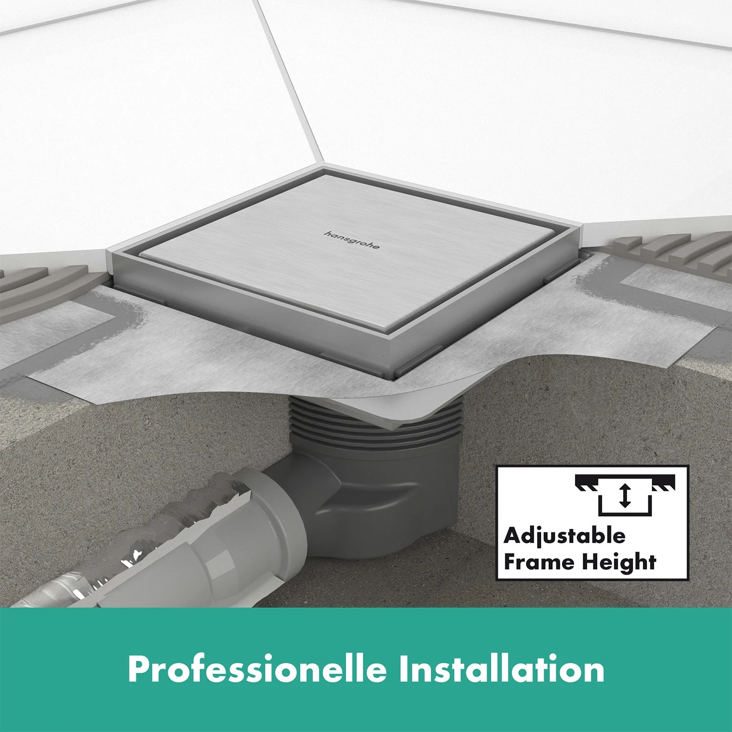 hansgrohe RainDrain Brilliance Komplettset Punktablauf 15/15 cm rückseitig befliesbar Bild 6