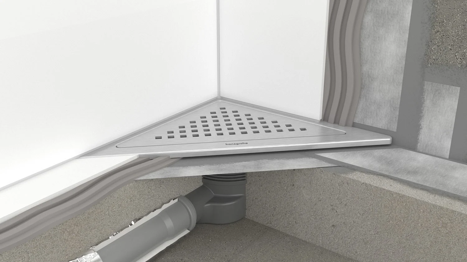 Instalacja odpływu narożnego w rogu prysznica, hansgrohe