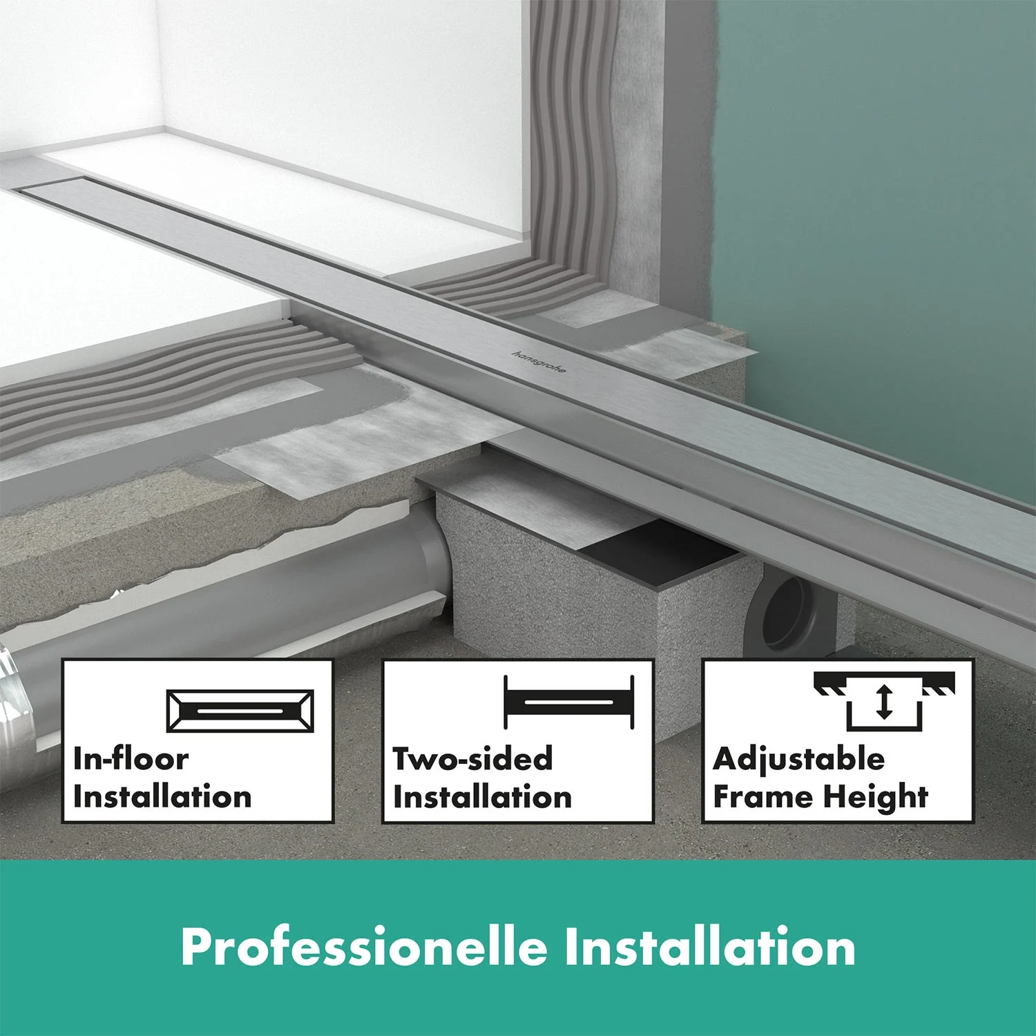 hansgrohe RainDrain Match Plus Fertigset Duschrinne 120 cm mit höhenverstellbarem Rahmen Bild 9