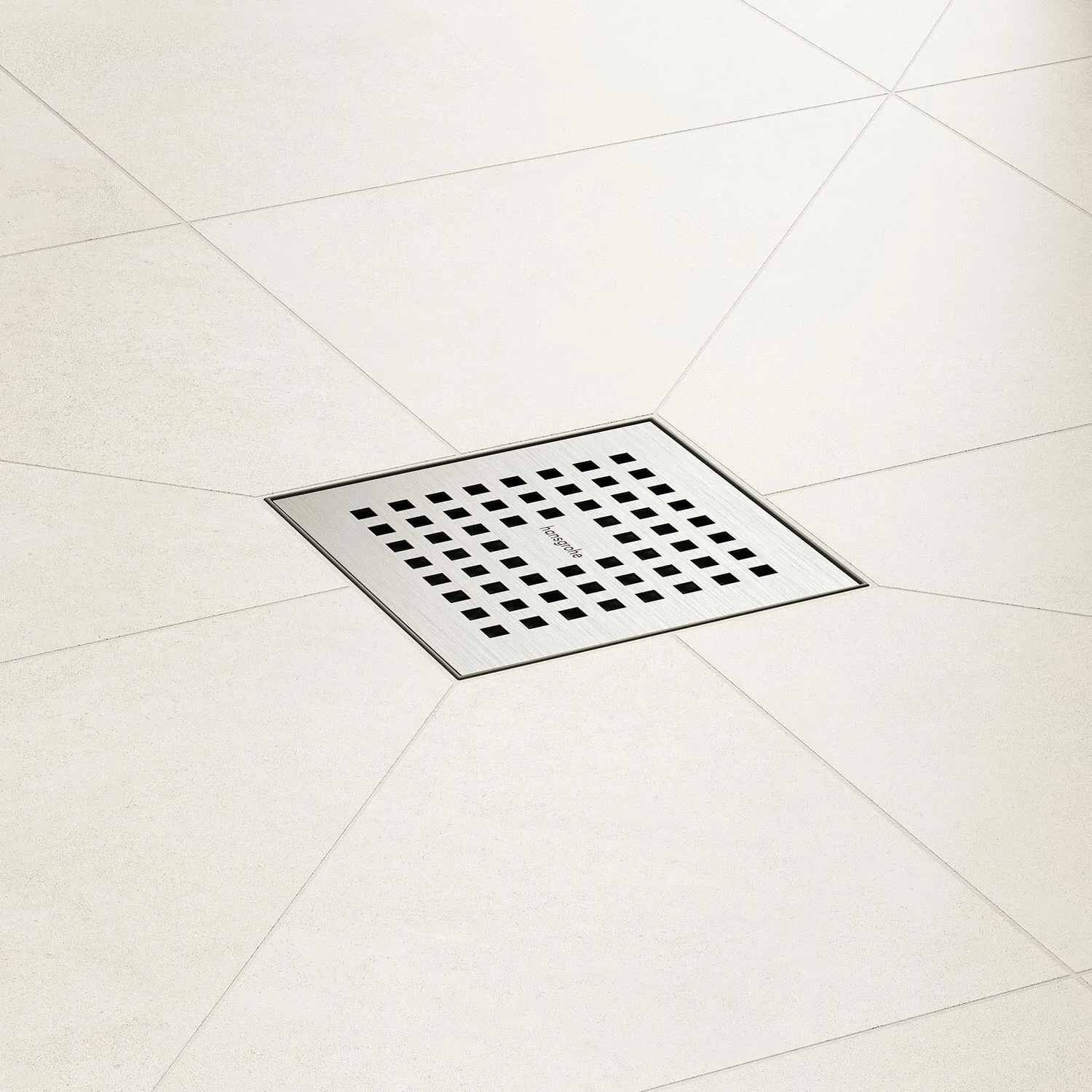 Kwadratowy odpływ w jasnej płytce, hansgrohe