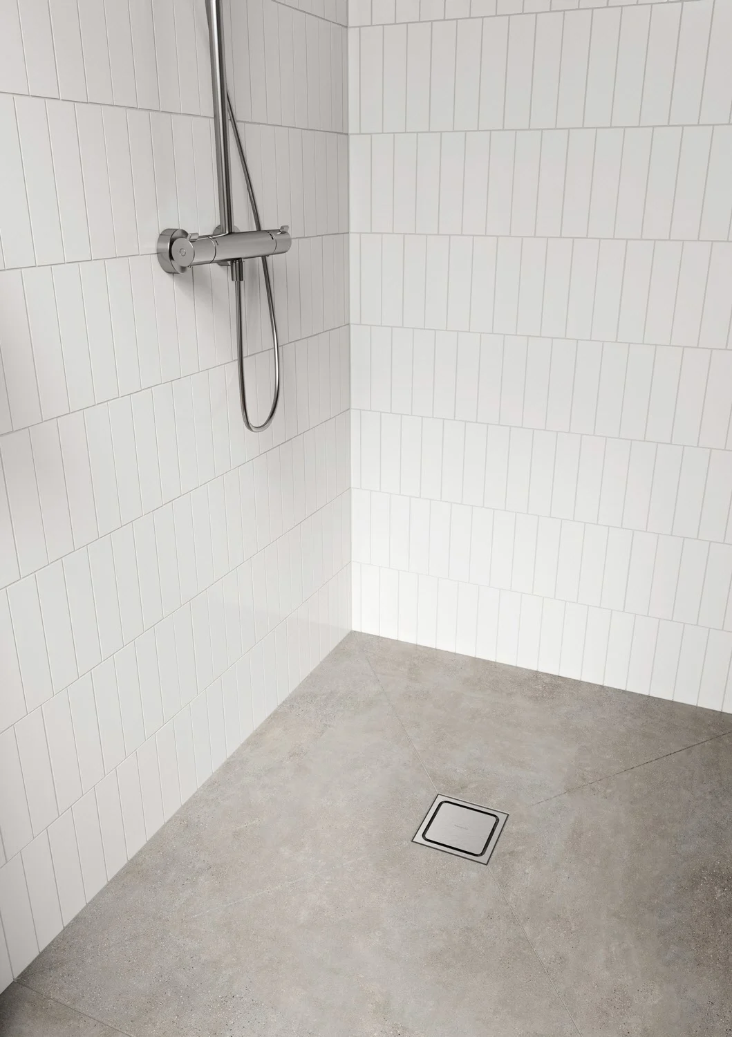 Prysznic z odpływem podłogowym w zbliżeniu, hansgrohe