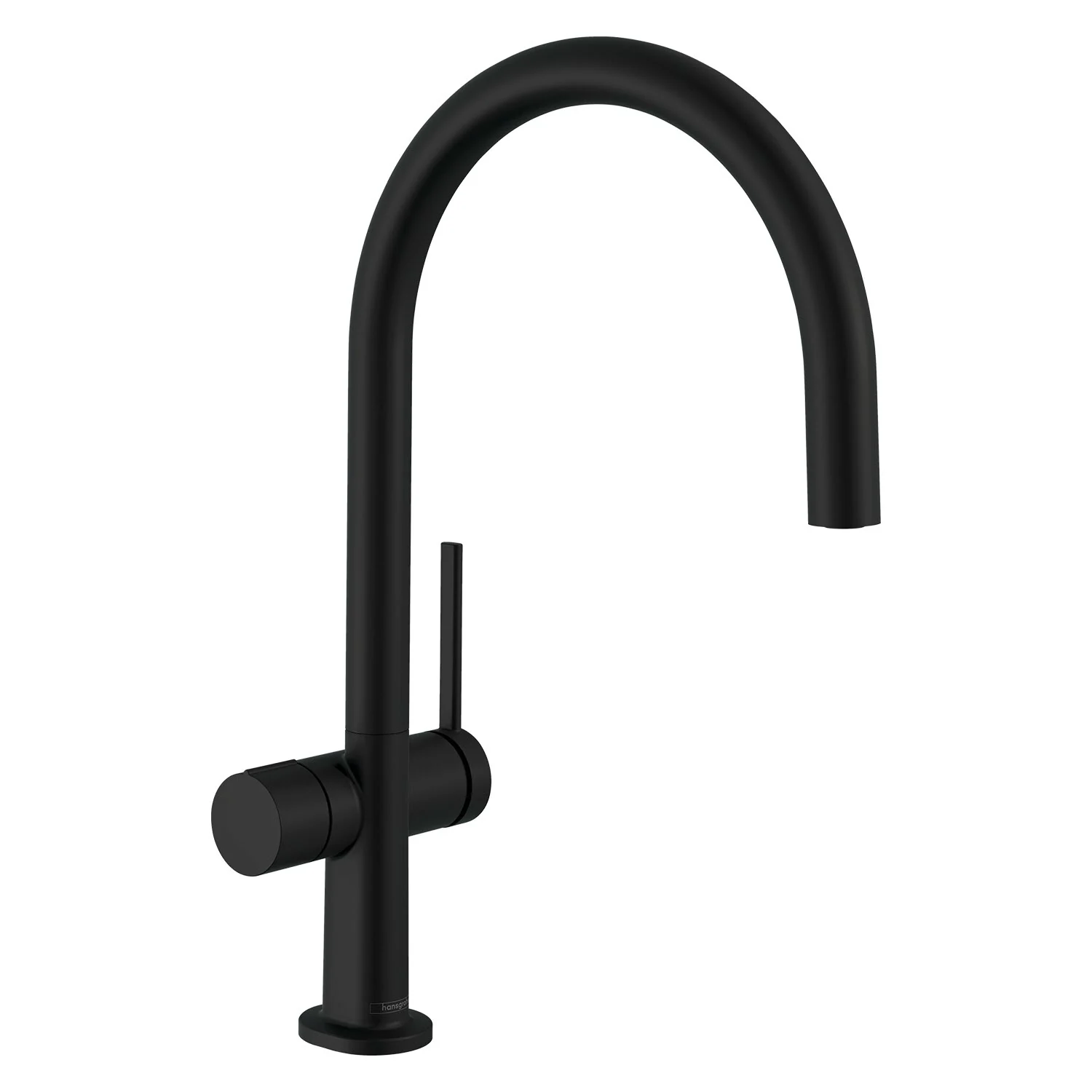 Czarna bateria kuchenna, widok z przodu, hansgrohe