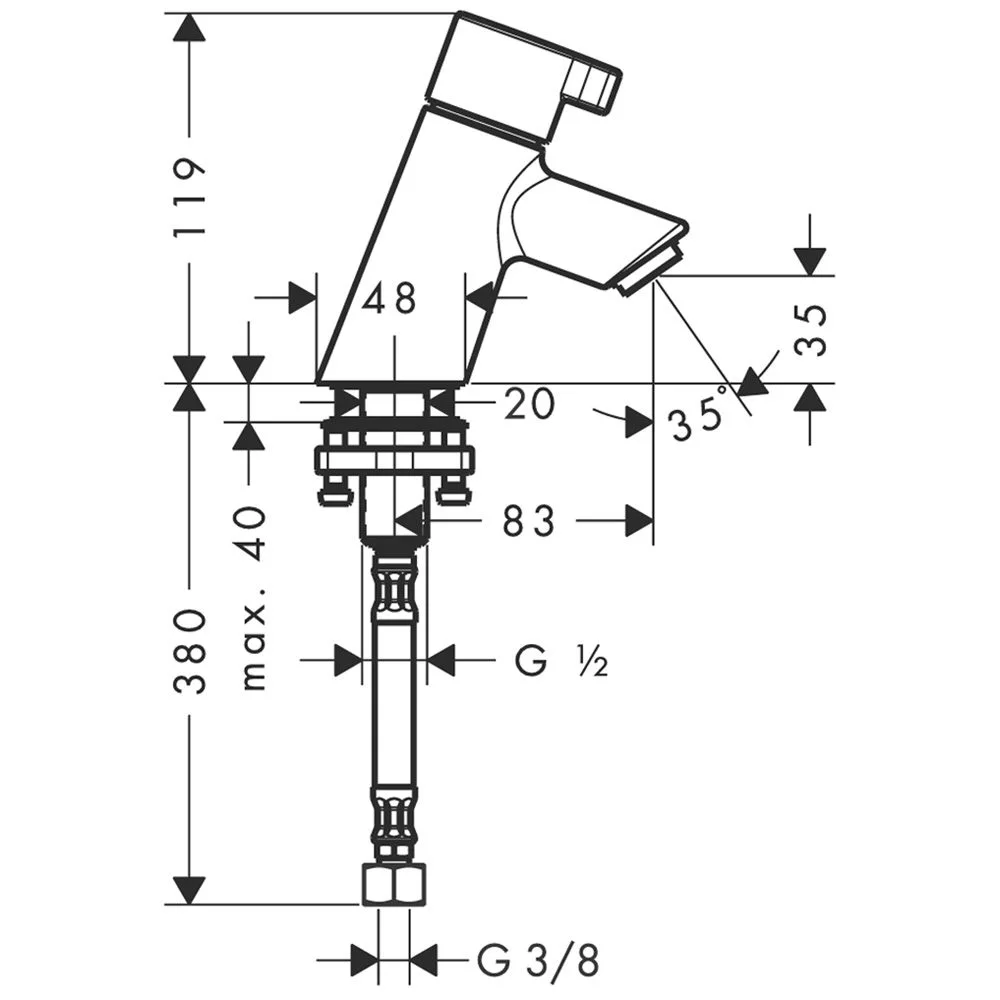 Rysunek techniczny zaworu stojącego, hansgrohe