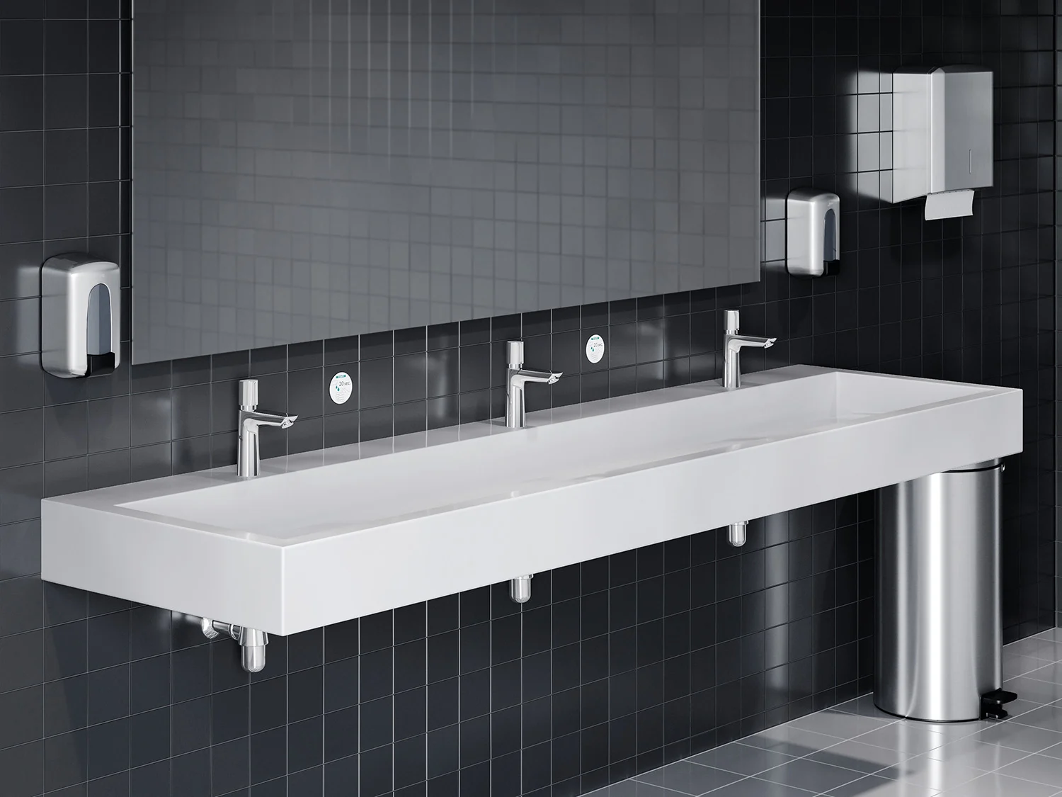 Umywalka z wieloma kranami w łazience, hansgrohe