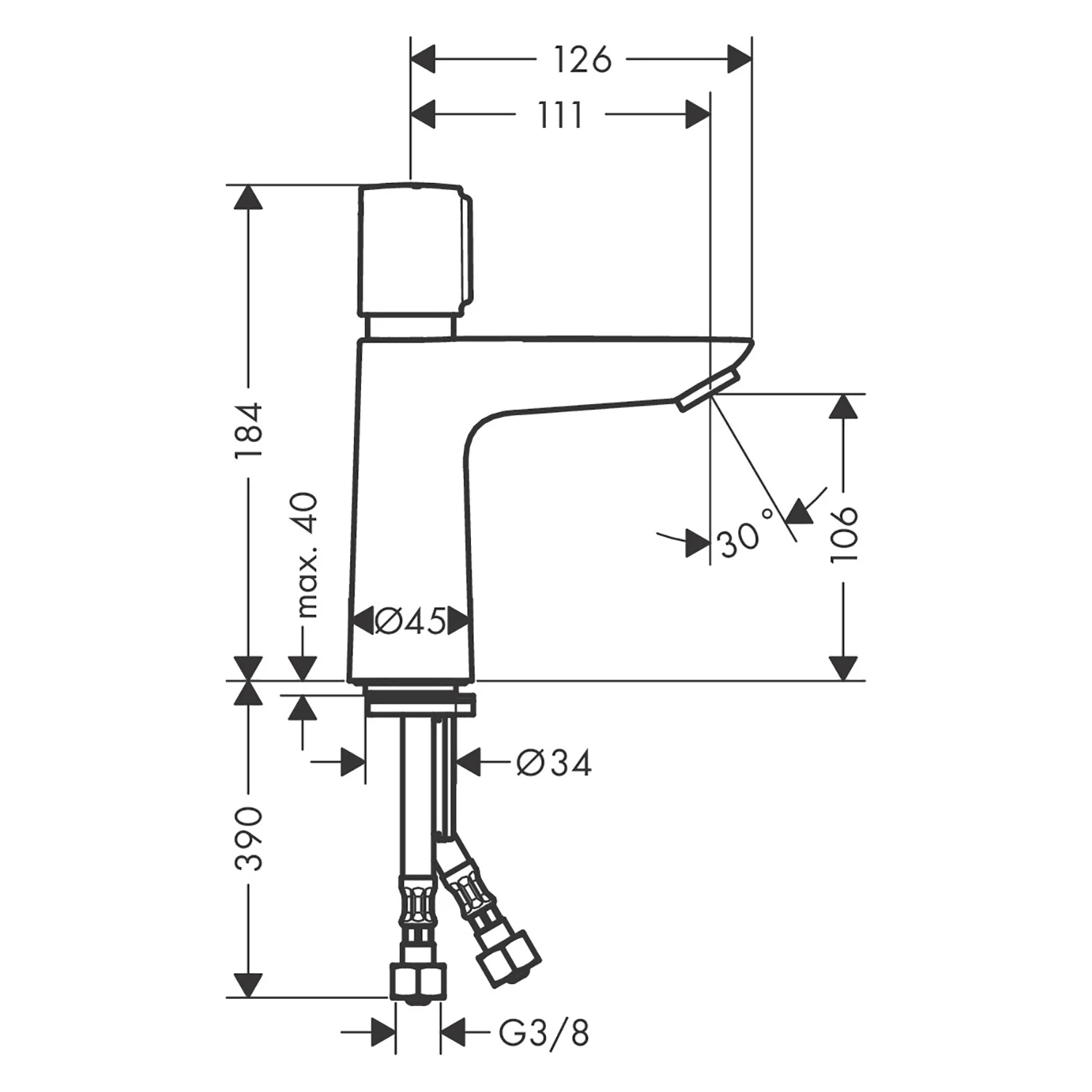 Rysunek techniczny baterii umywalkowej, hansgrohe