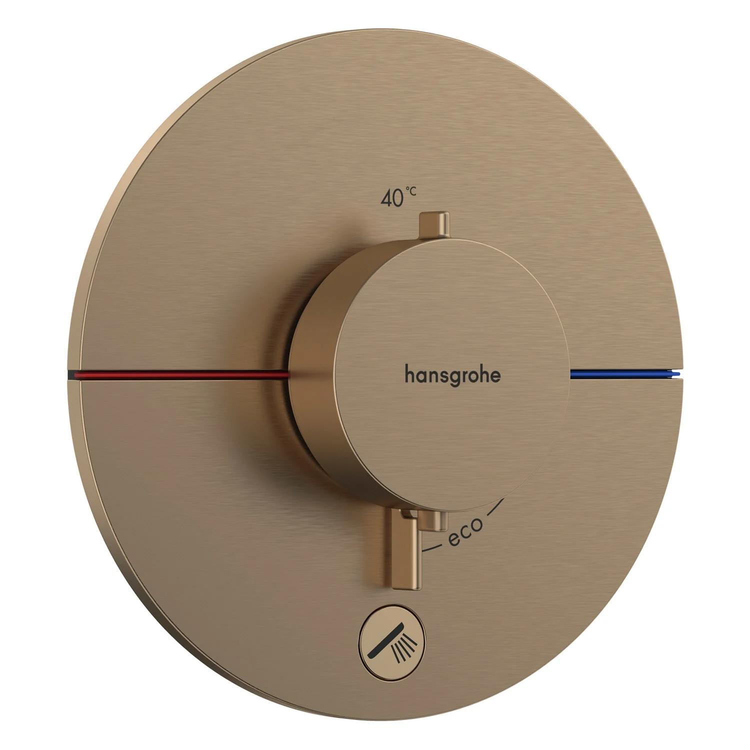 Termostat widok z boku, złote wykończenie, hansgrohe