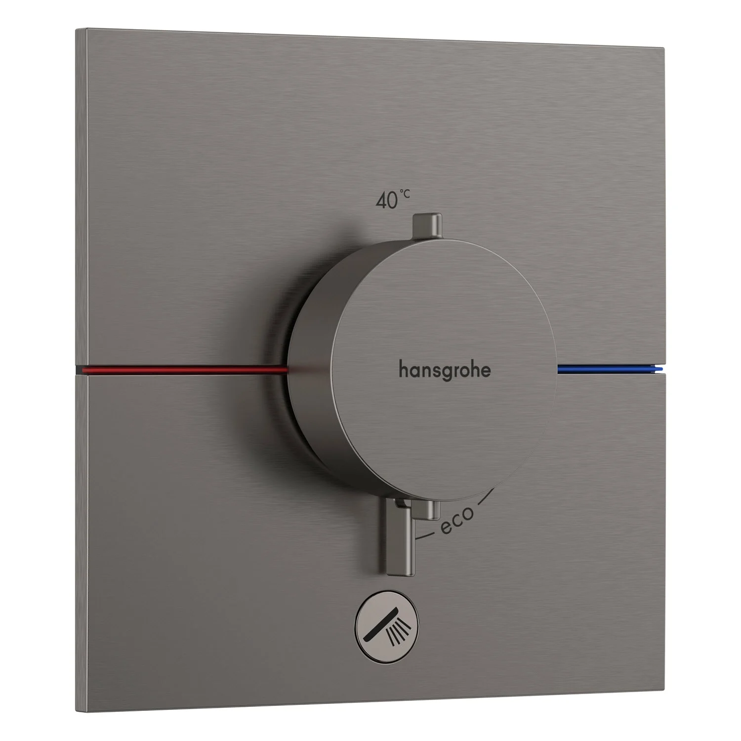 Szary termostat w widoku z przodu, hansgrohe