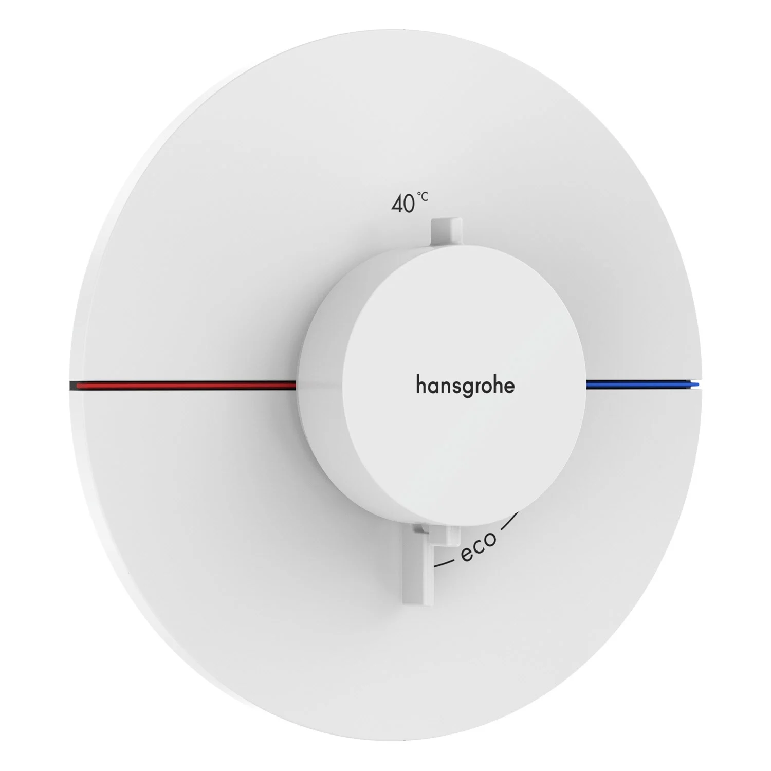 Termostat widok z boku, białe wykończenie, hansgrohe