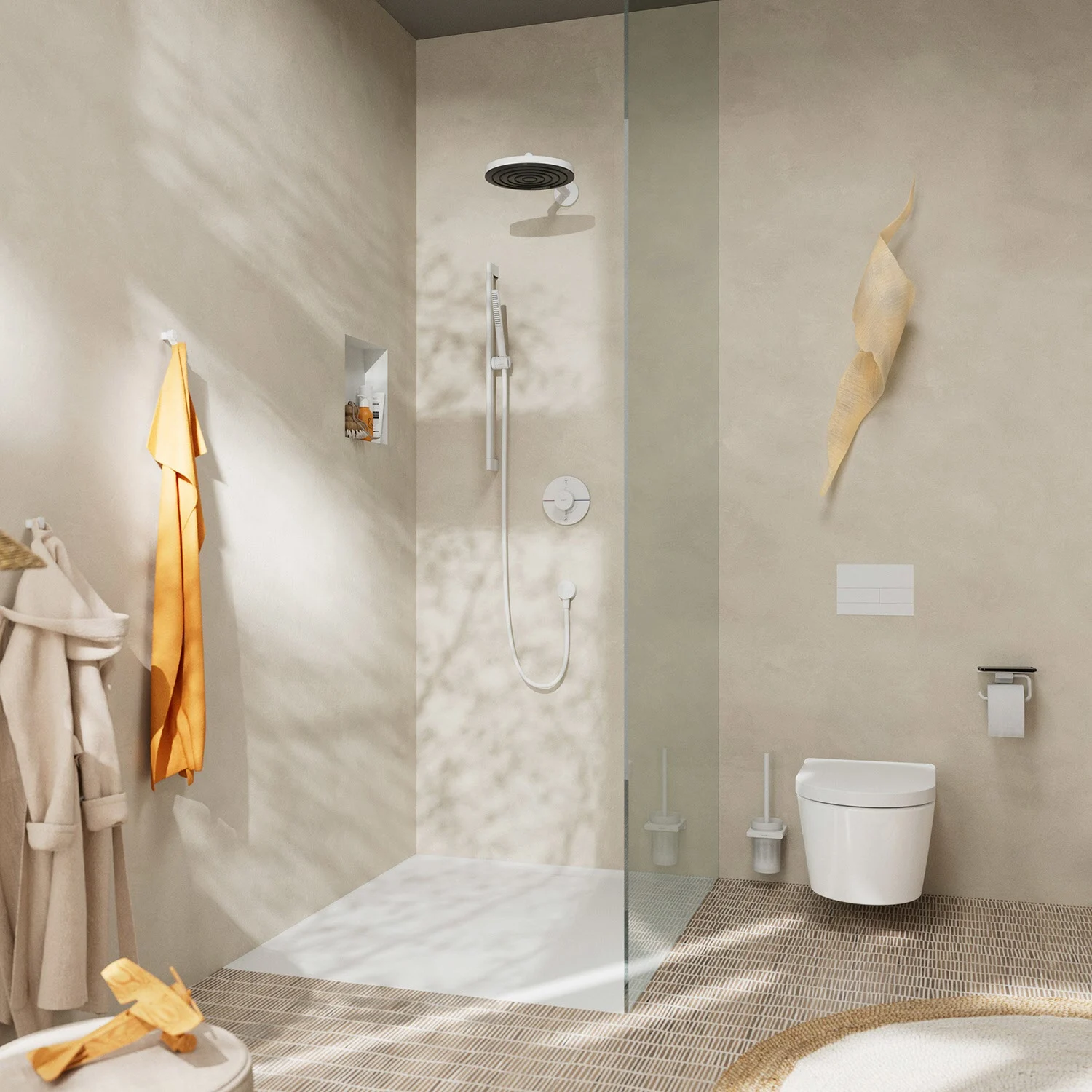 Łazienka z prysznicem i WC w nowoczesnym stylu, hansgrohe