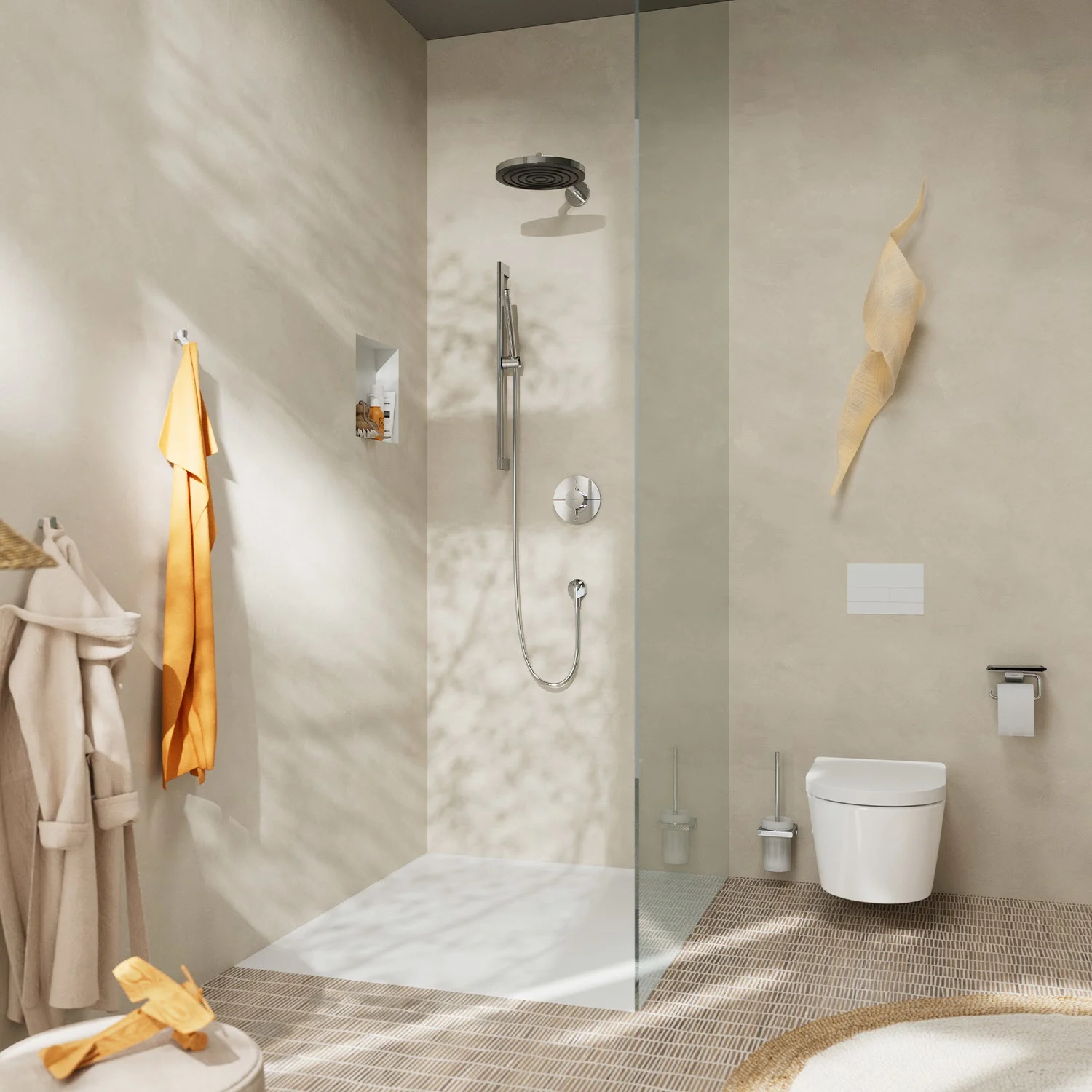 Łazienka z prysznicem i WC w nowoczesnym stylu, hansgrohe