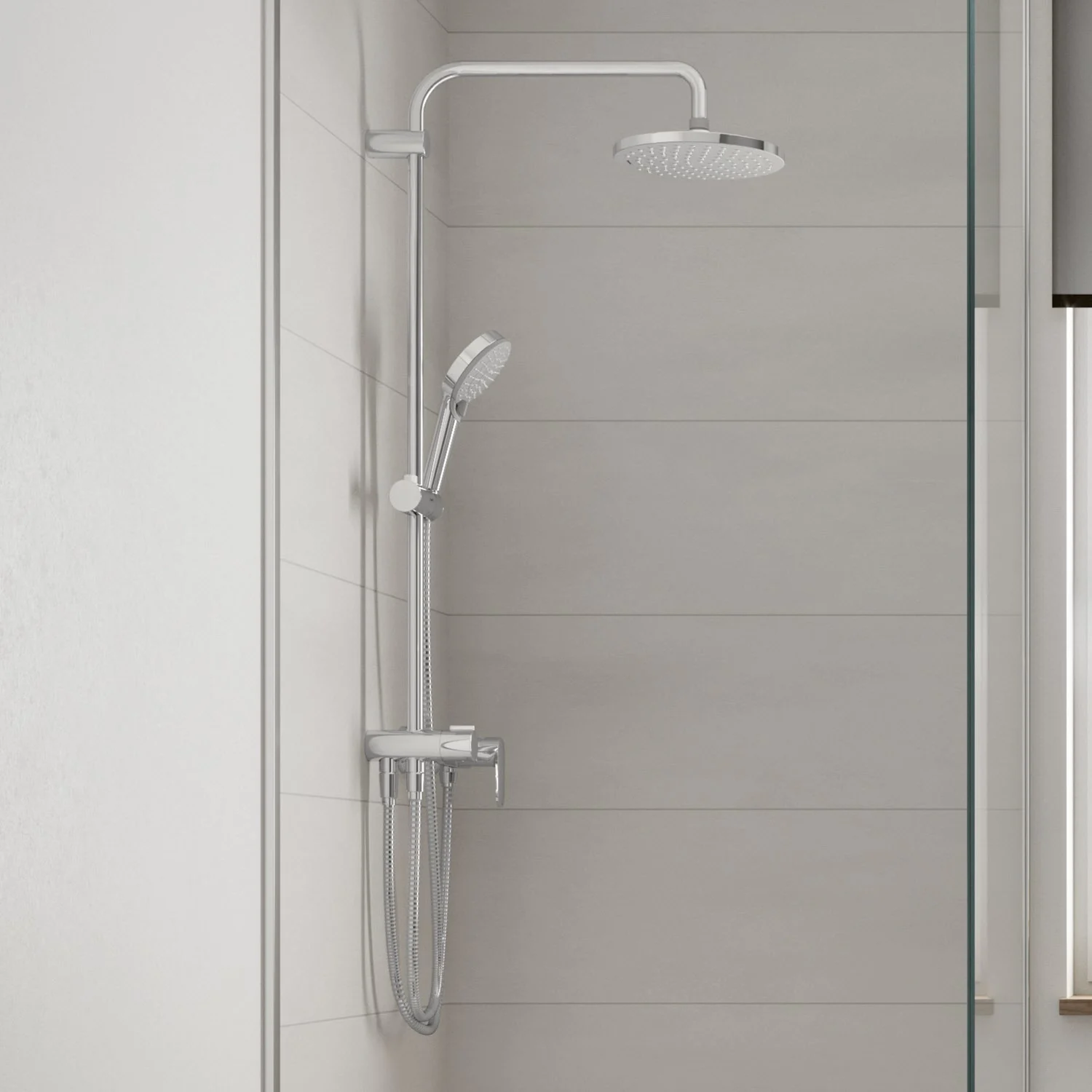 System prysznicowy w nowoczesnym otoczeniu łazienkowym, hansgrohe