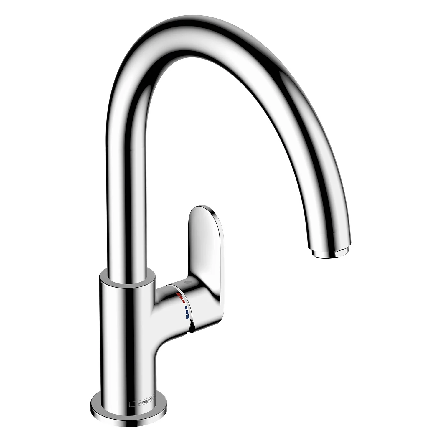 Chromowana bateria kuchenna z widokiem z boku, hansgrohe