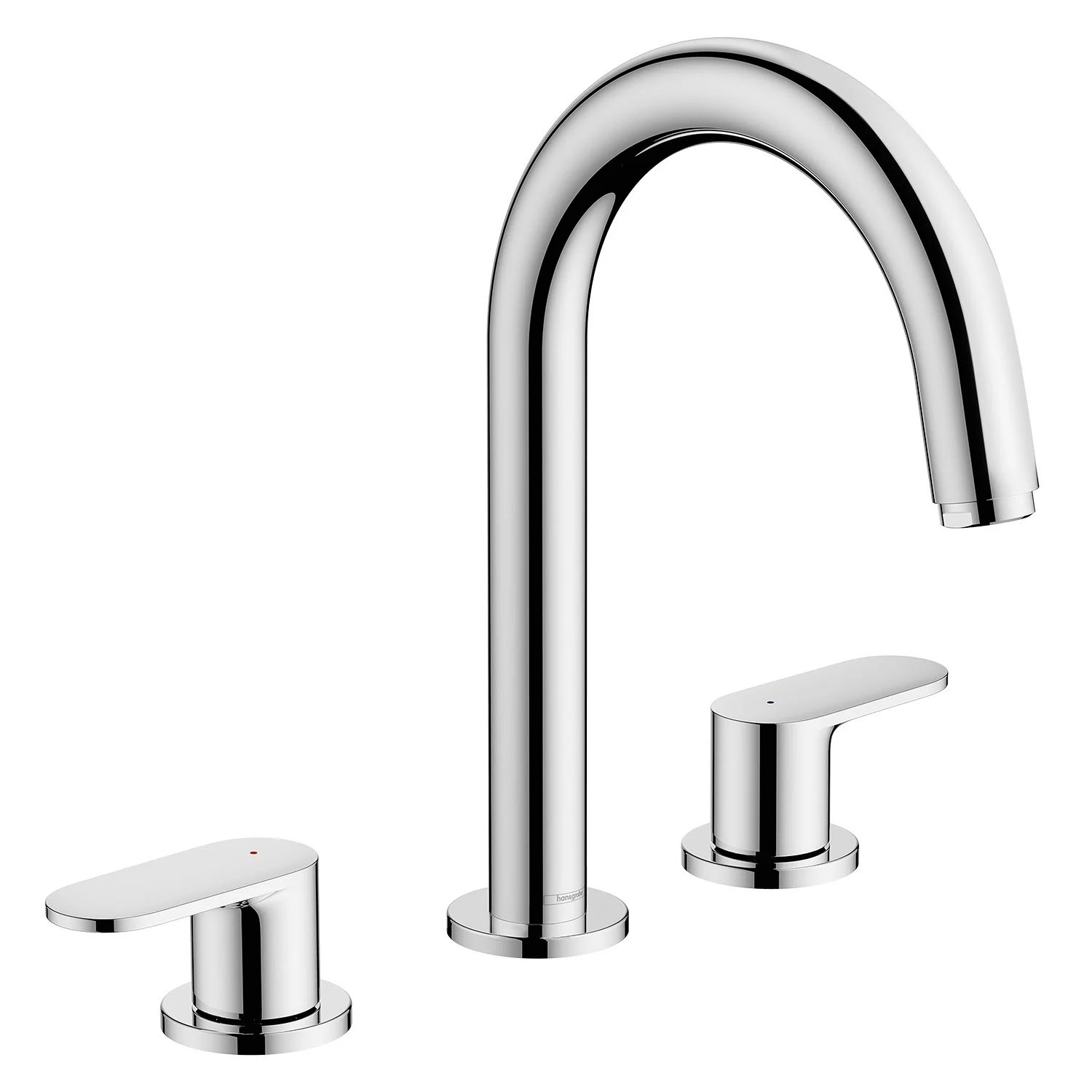 Chromowana bateria umywalkowa 3-otworowa widok z przodu, hansgrohe