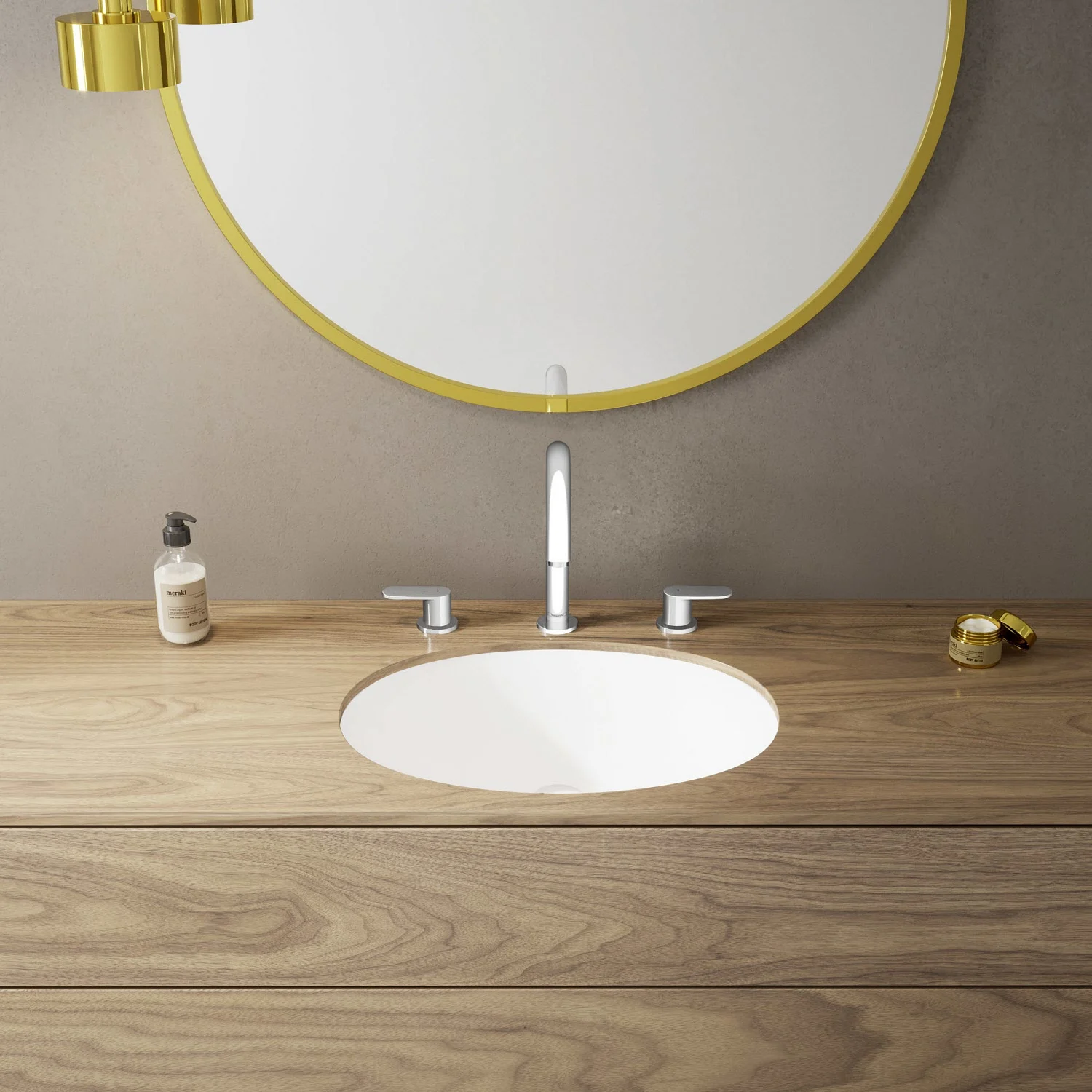 Umywalka z baterią 3-otworową i lustrem, hansgrohe