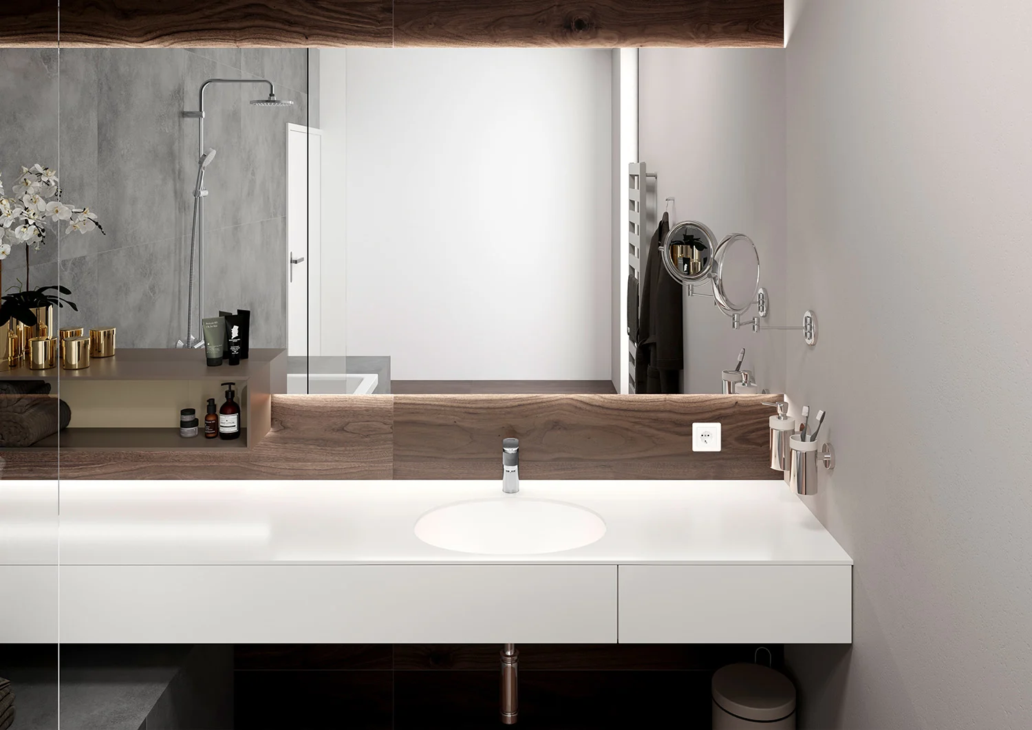 Bateria umywalkowa w nowoczesnej łazience, hansgrohe