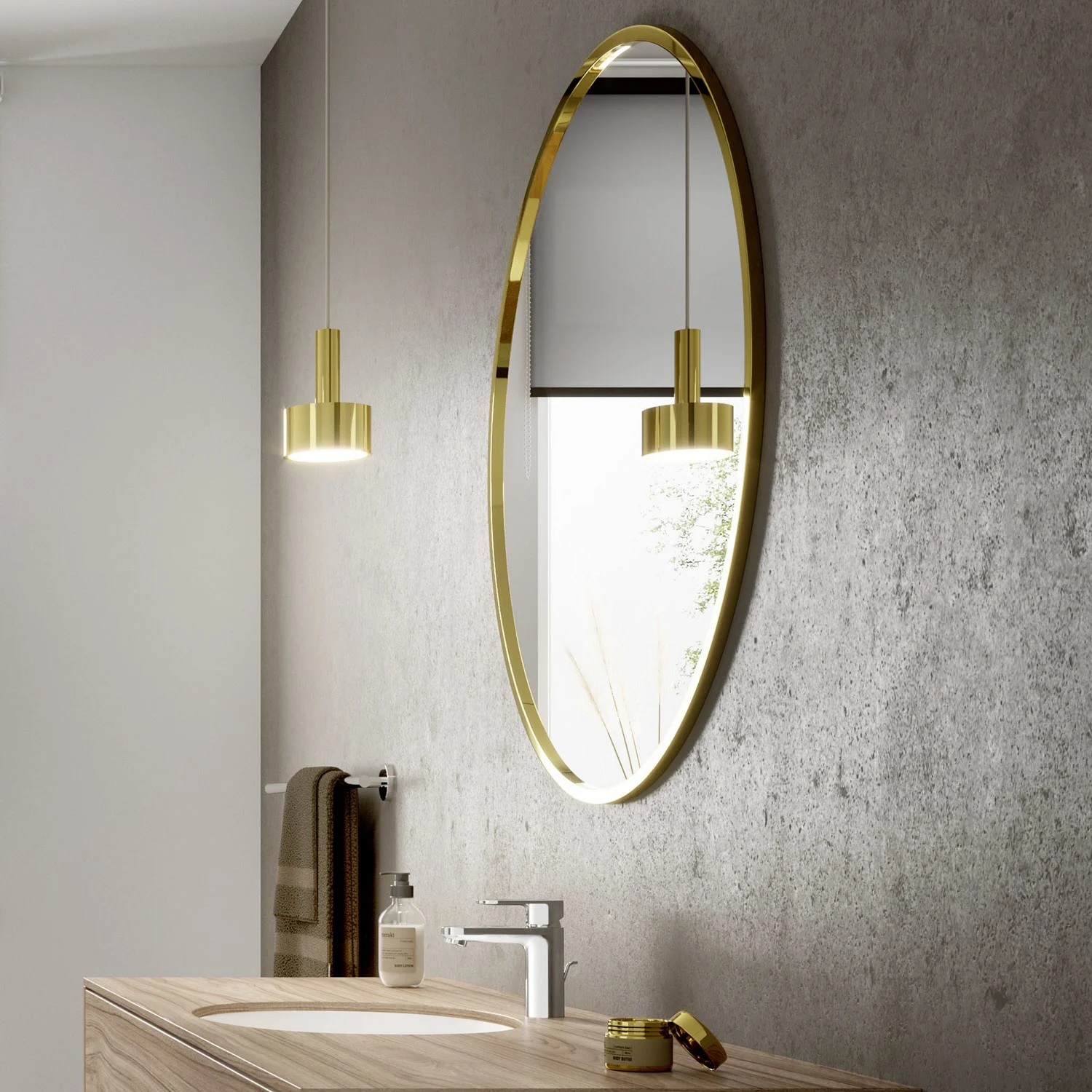 Umywalka z baterią i owalnym lustrem, hansgrohe