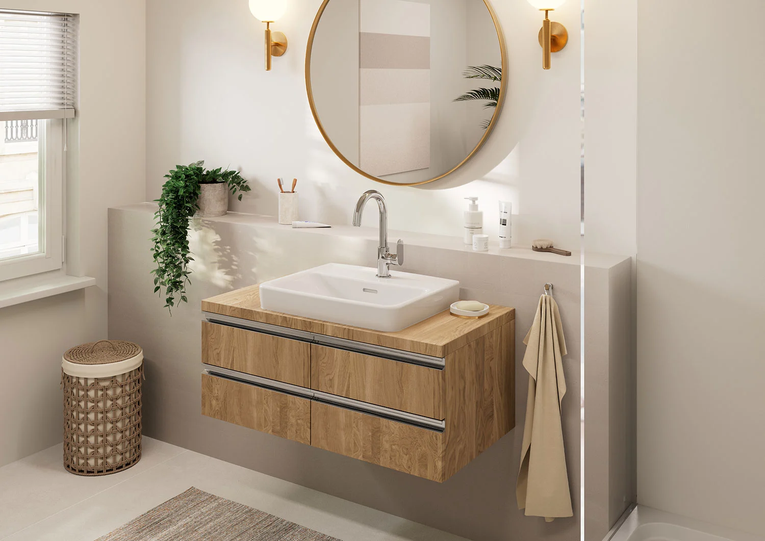 Łazienka z umywalką i baterią, hansgrohe