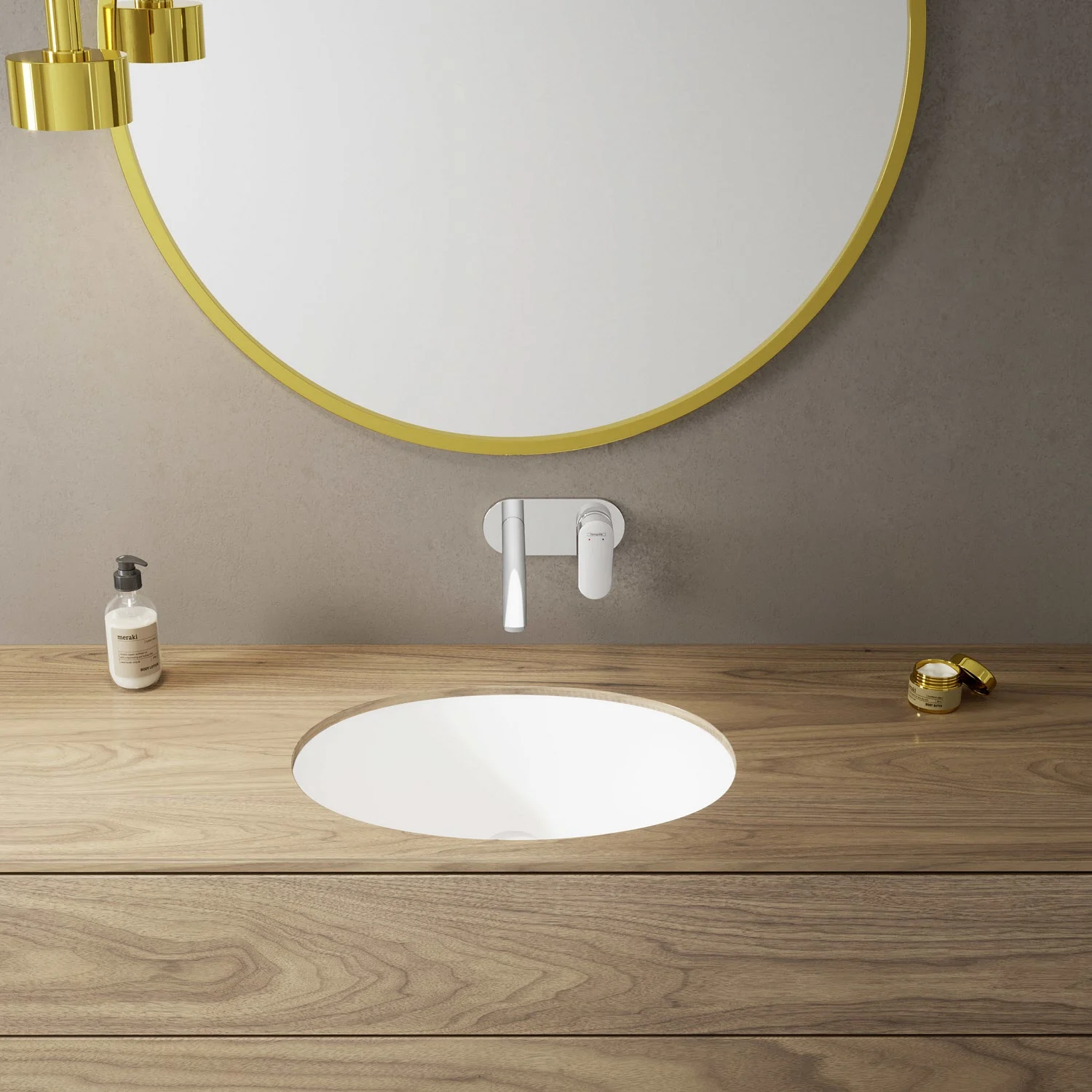 Umywalka z baterią podtynkową i lustrem, hansgrohe