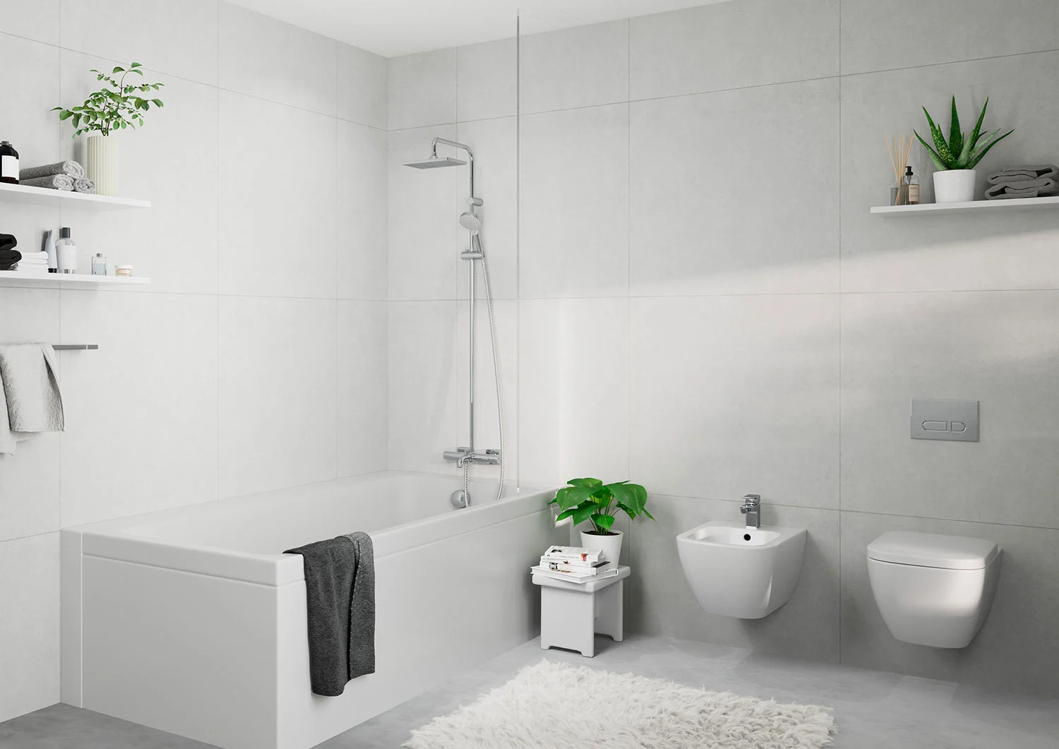 Nowoczesna łazienka z prysznicem i wanną, hansgrohe