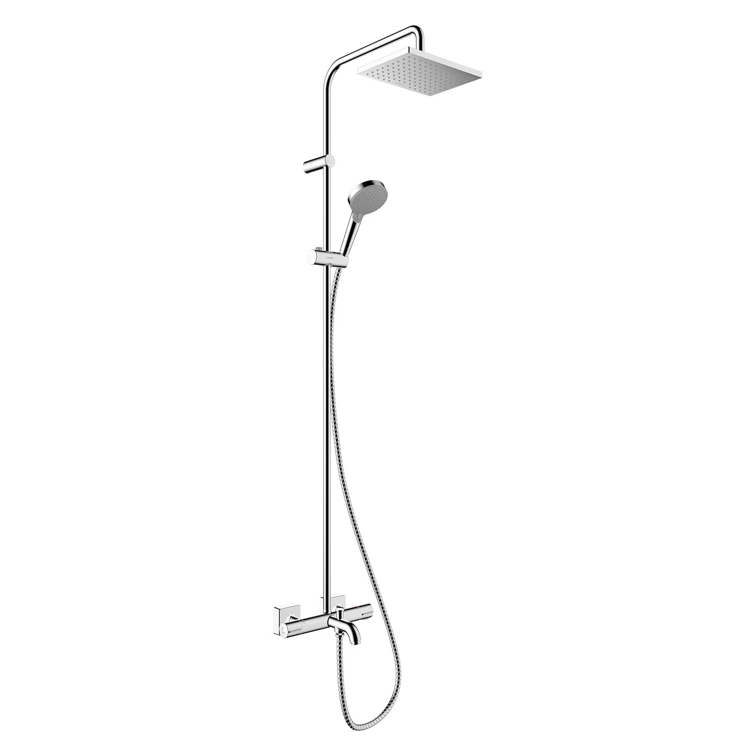System prysznicowy z kwadratową głowicą w chromie, hansgrohe