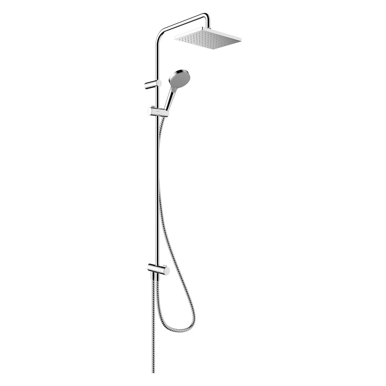 Chromowany system prysznicowy w widoku z boku, hansgrohe