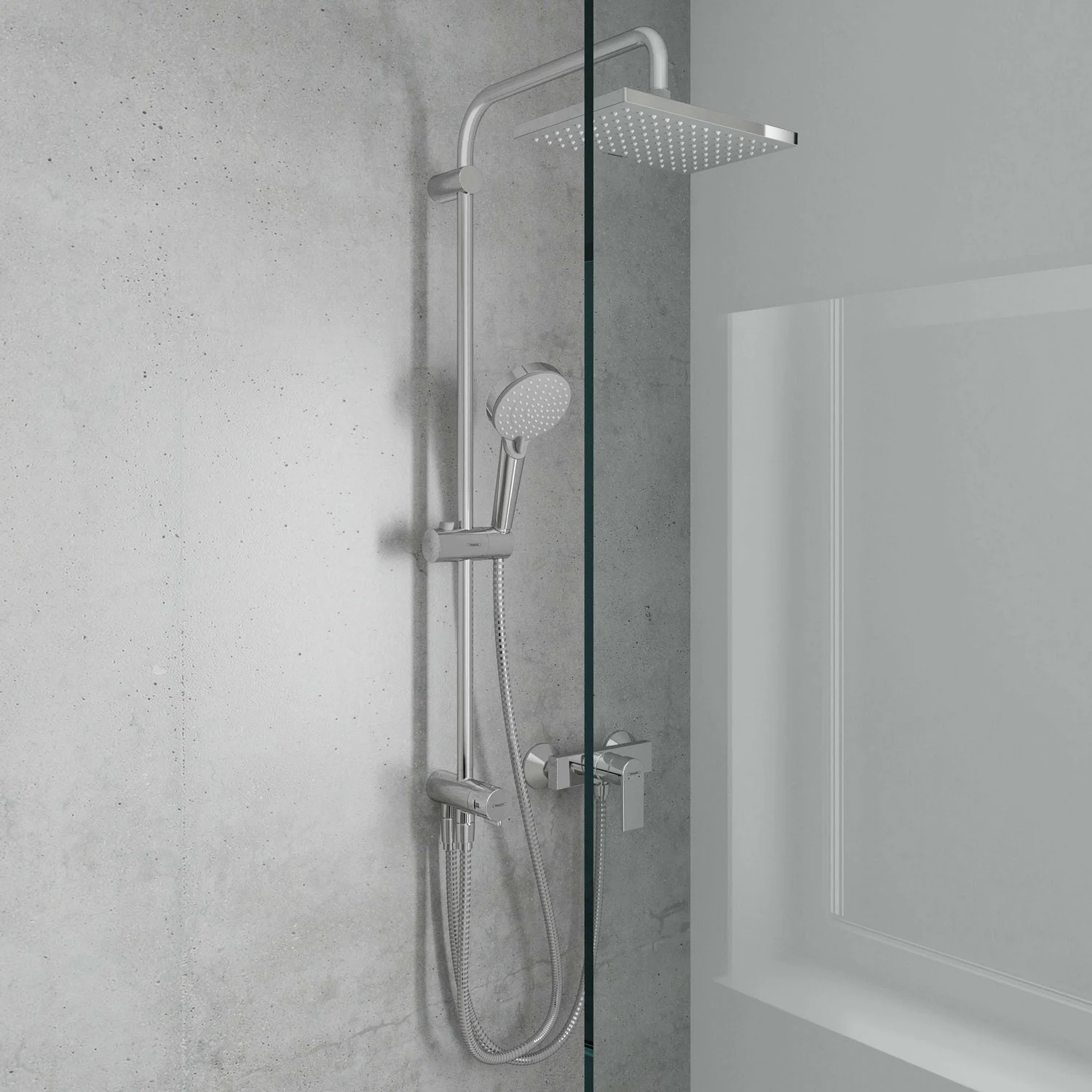 System prysznicowy w nowoczesnym otoczeniu łazienkowym, hansgrohe