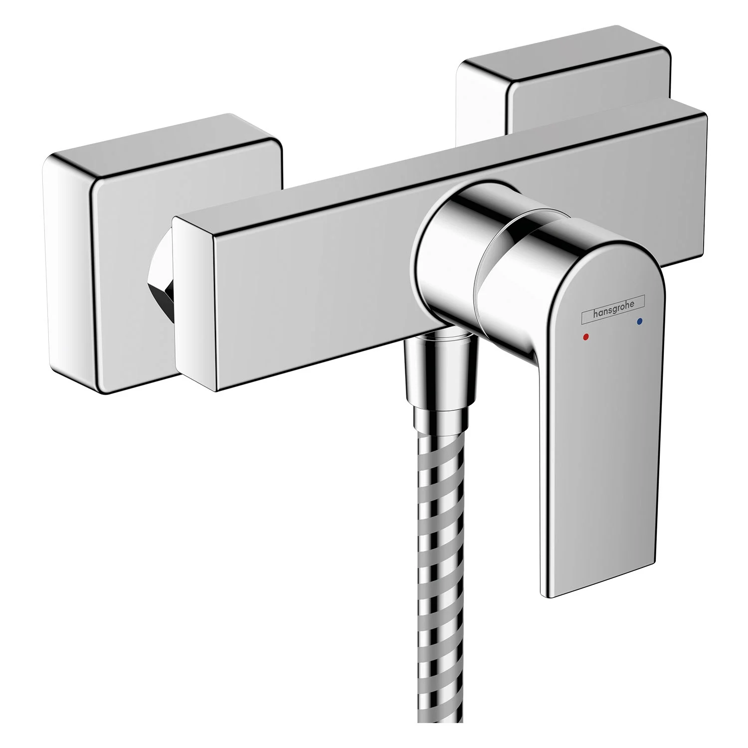 Chromowana bateria prysznicowa z widokiem bocznym, hansgrohe