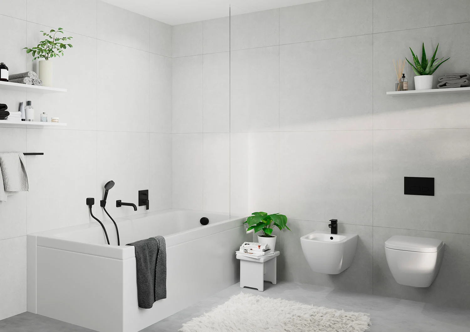Nowoczesna łazienka z wanną i bidetem, hansgrohe