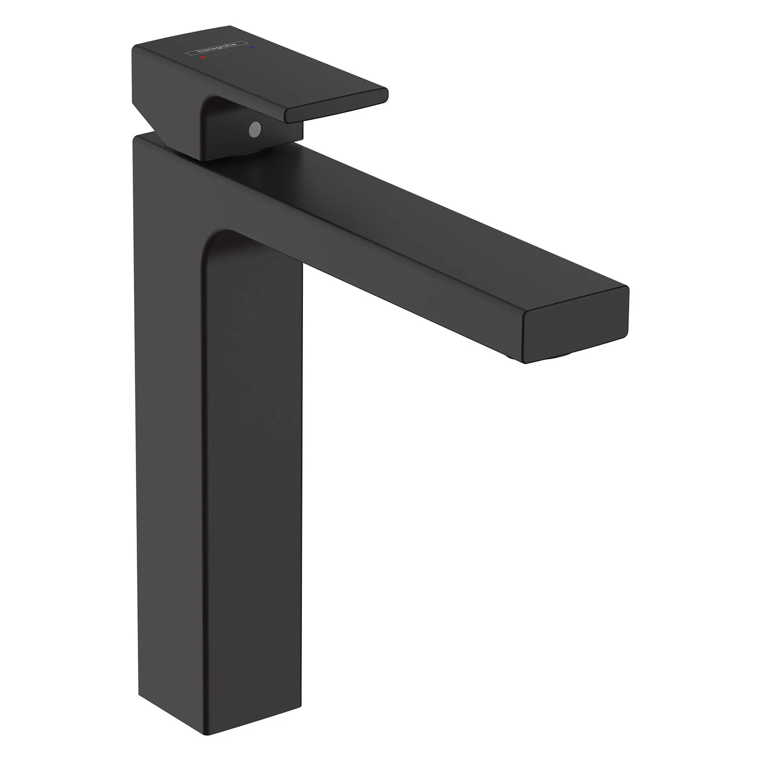 Czarna bateria umywalkowa w widoku bocznym, hansgrohe